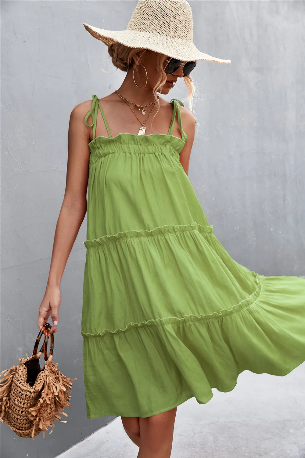 Tie-Shoulder Frill Trim Sleeveless Dress, image 7