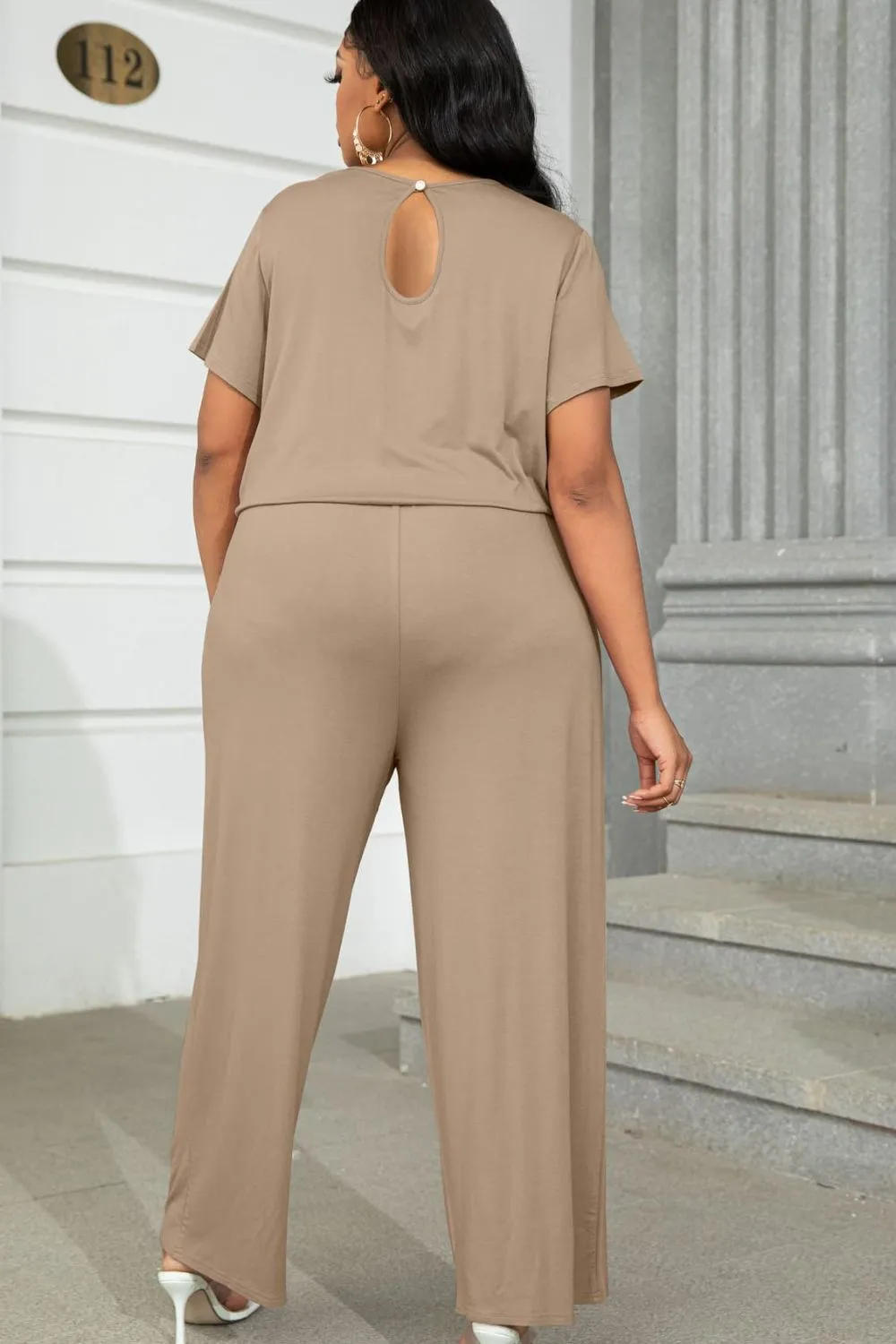 Plus Size Drawstring Waist Short Sleeve Jumpsuit, image 8