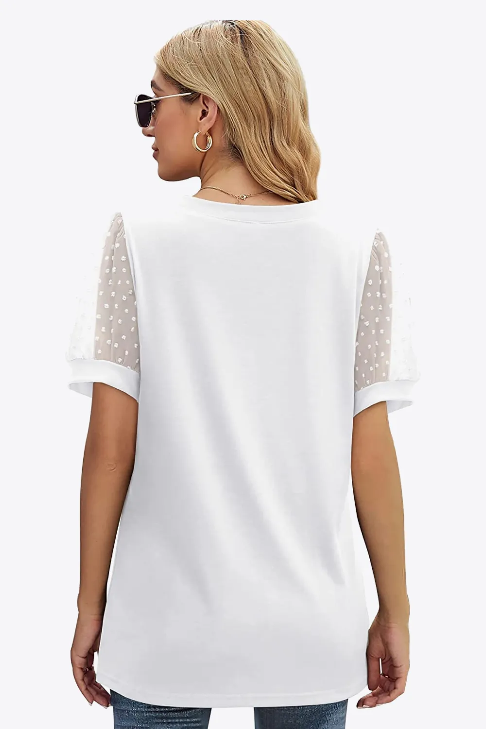 Swiss Dot Puff Sleeve V-Neck Tee, image 20