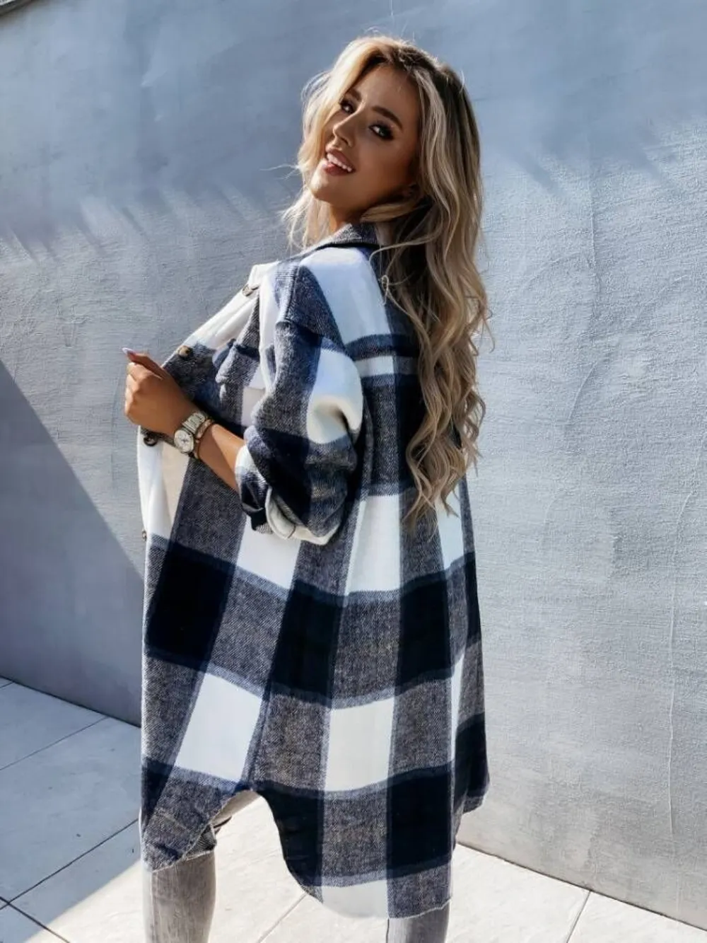 Plaid Collared Neck Longline Shirt, image 10