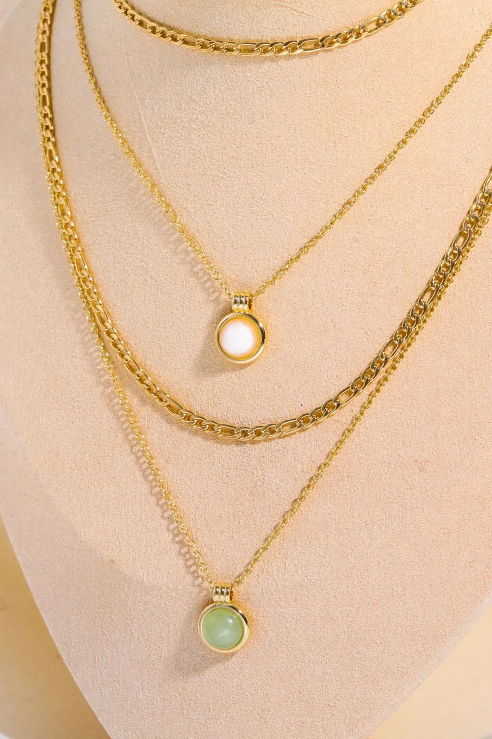Copper 14K Gold-Plated Round Shape Aventurine Pendant Necklace, image 3