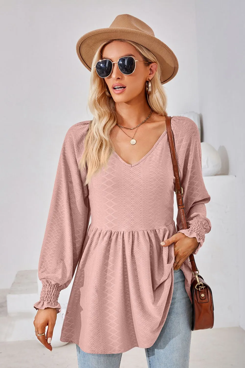 V-Neck Lantern Sleeve Blouse, image 11