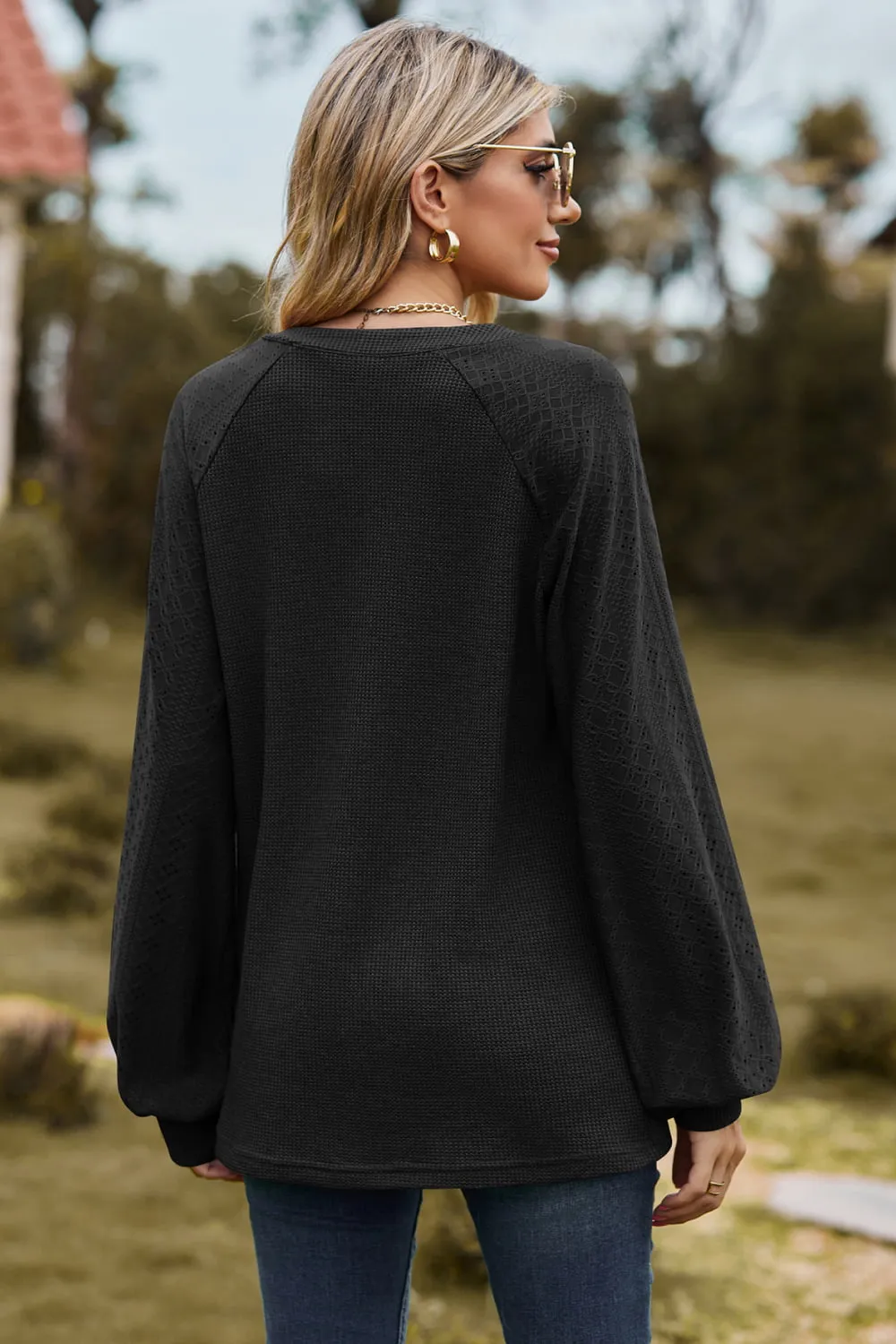 Notched Neck Raglan Sleeve Blouse, image 15