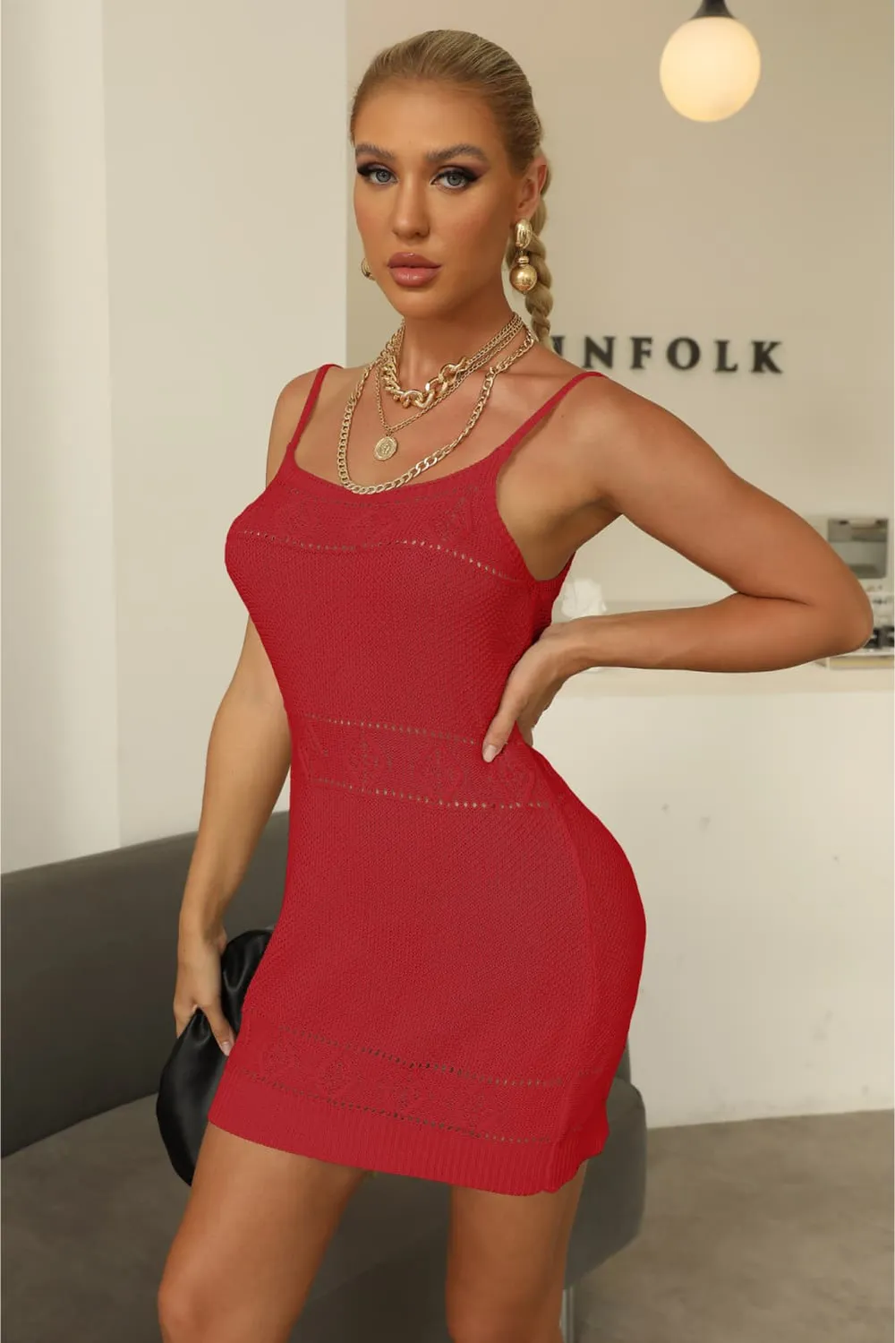 Openwork Sleeveless Sweater Dress, image 9