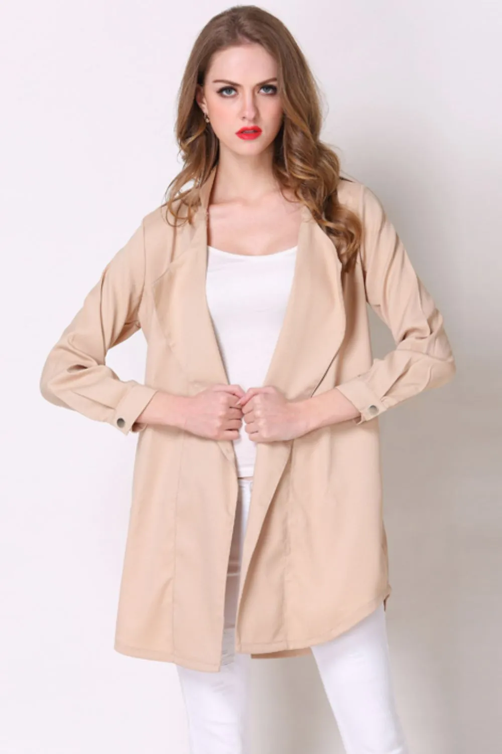 Full Size Open Front Longline Trench Coat, image 3