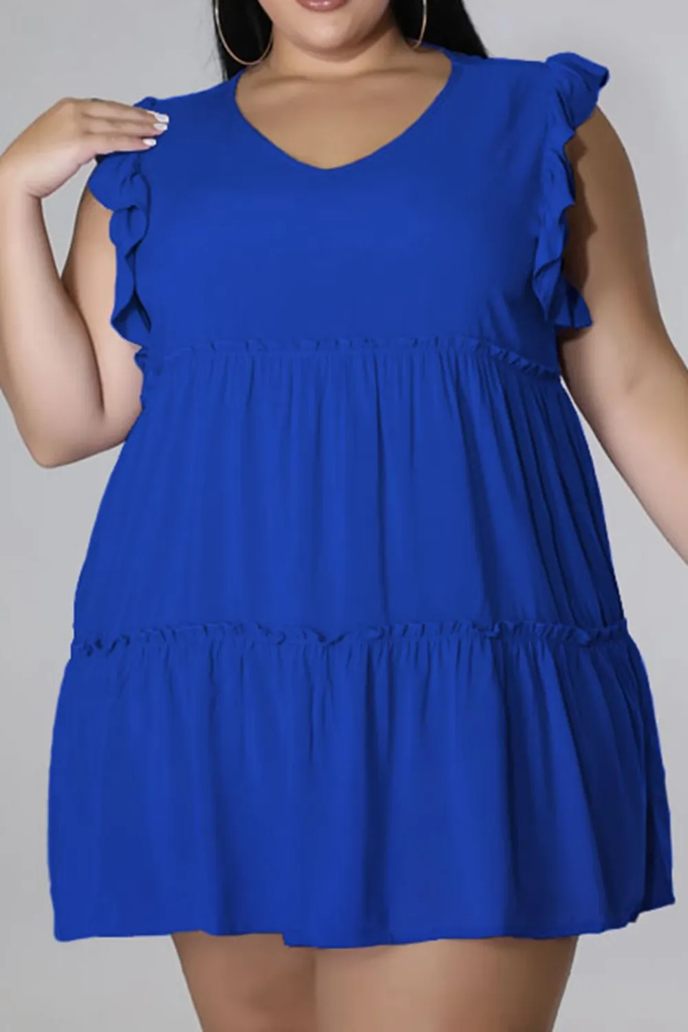 Plus Size V-Neck Frill Trim Mini Dress, image 2