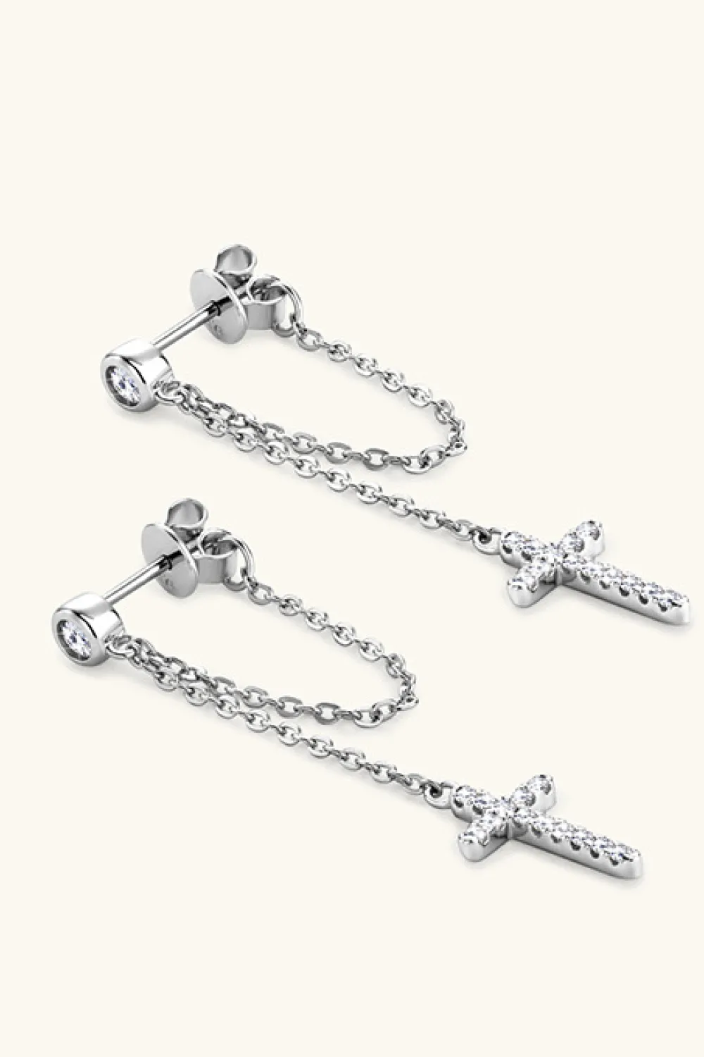 Moissanite 925 Sterling Silver Cross Earrings, image 3