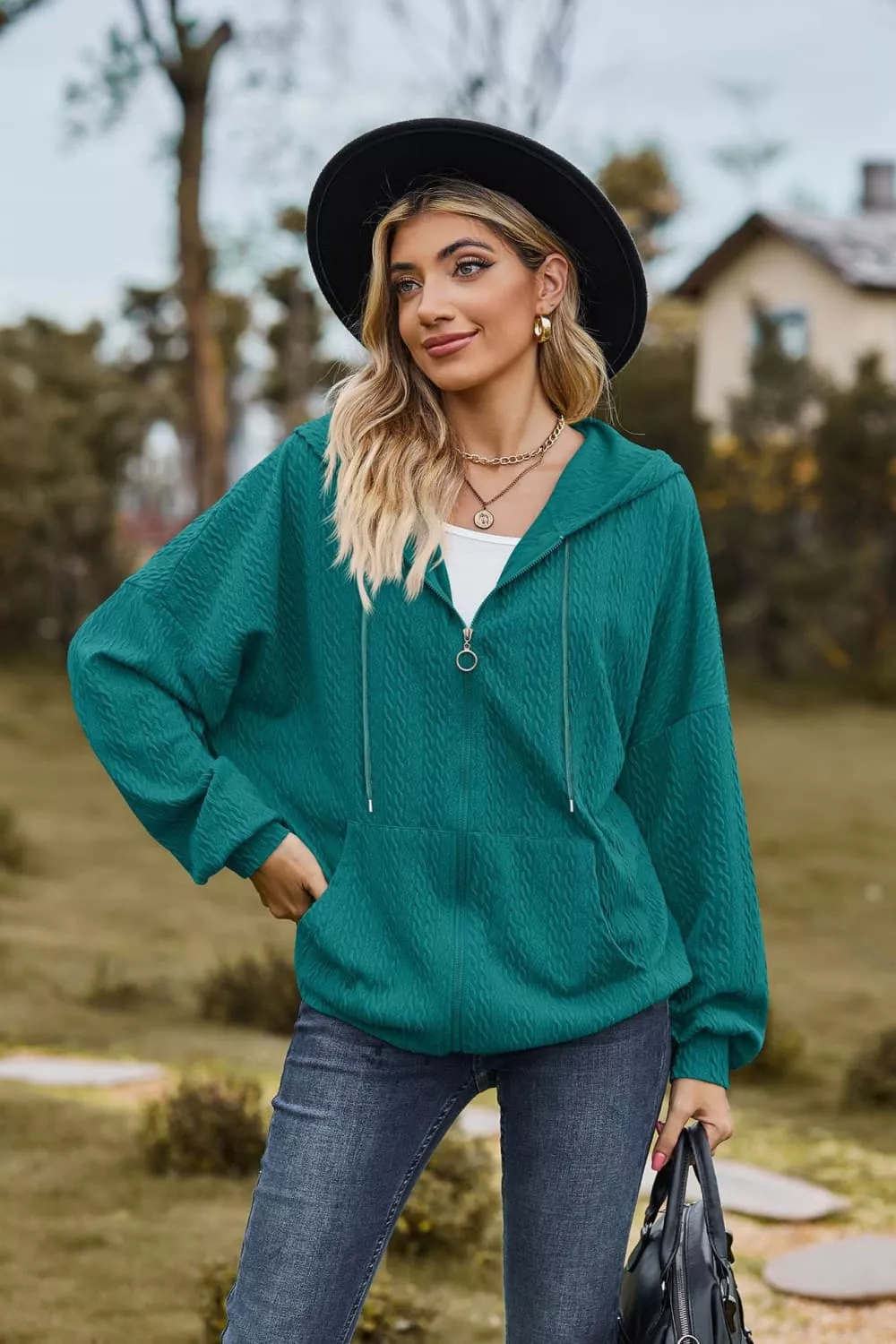 Cable-Knit Long Sleeve Hooded Jacket, image 11