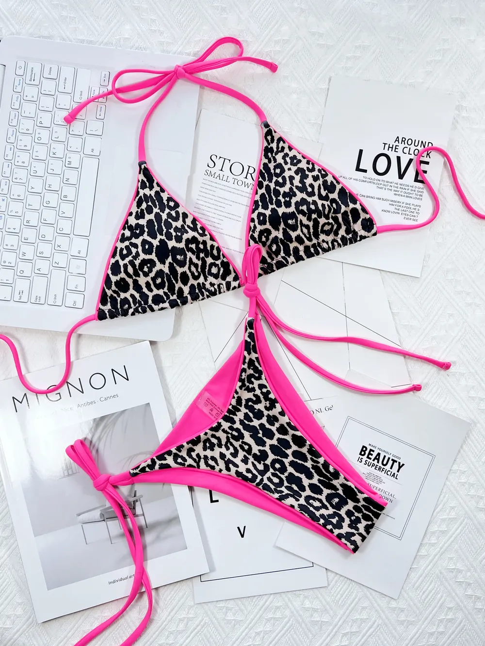Leopard Print Halter Neck Tie Side Bikini Set, image 4