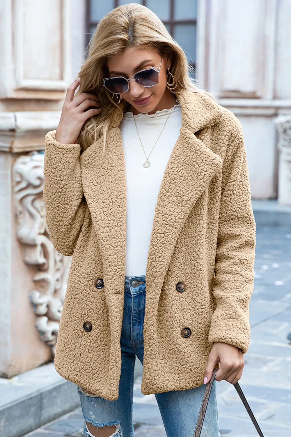 Full Size Lapel Collar Sherpa Coat, image 12