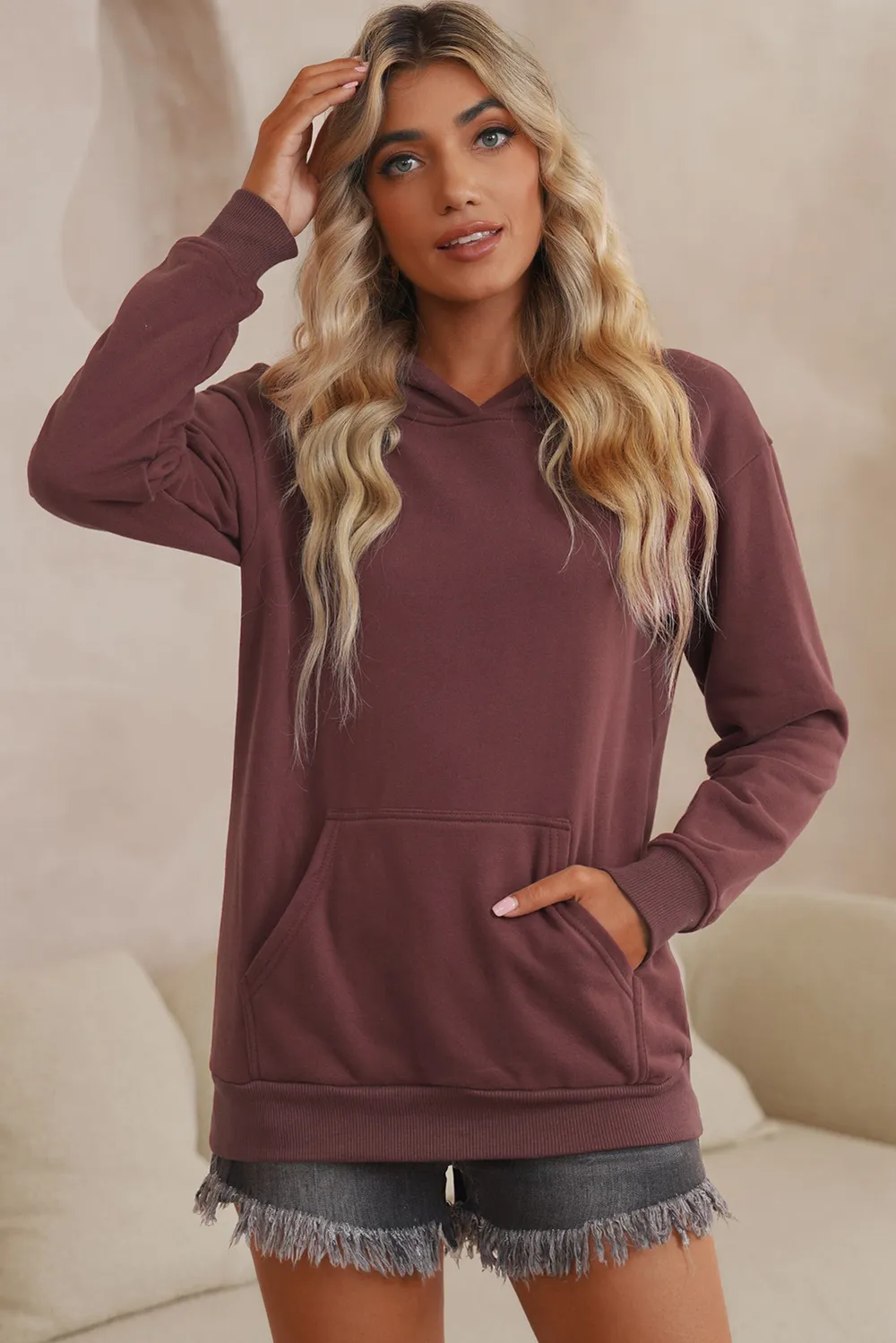 Dropped Shoulder Kangaroo Pocket Hoodie, image 4
