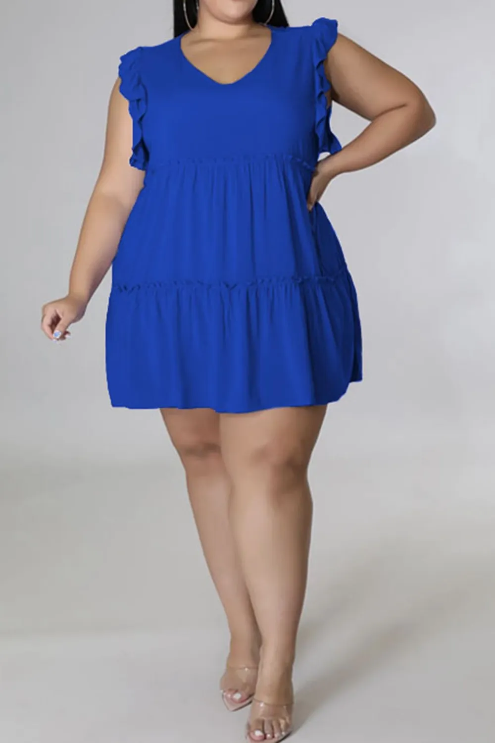 Plus Size V-Neck Frill Trim Mini Dress, image 4