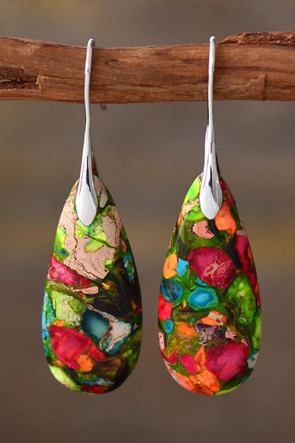 Handmade Teardrop Shape Natural Stone Dangle Earrings, image 6