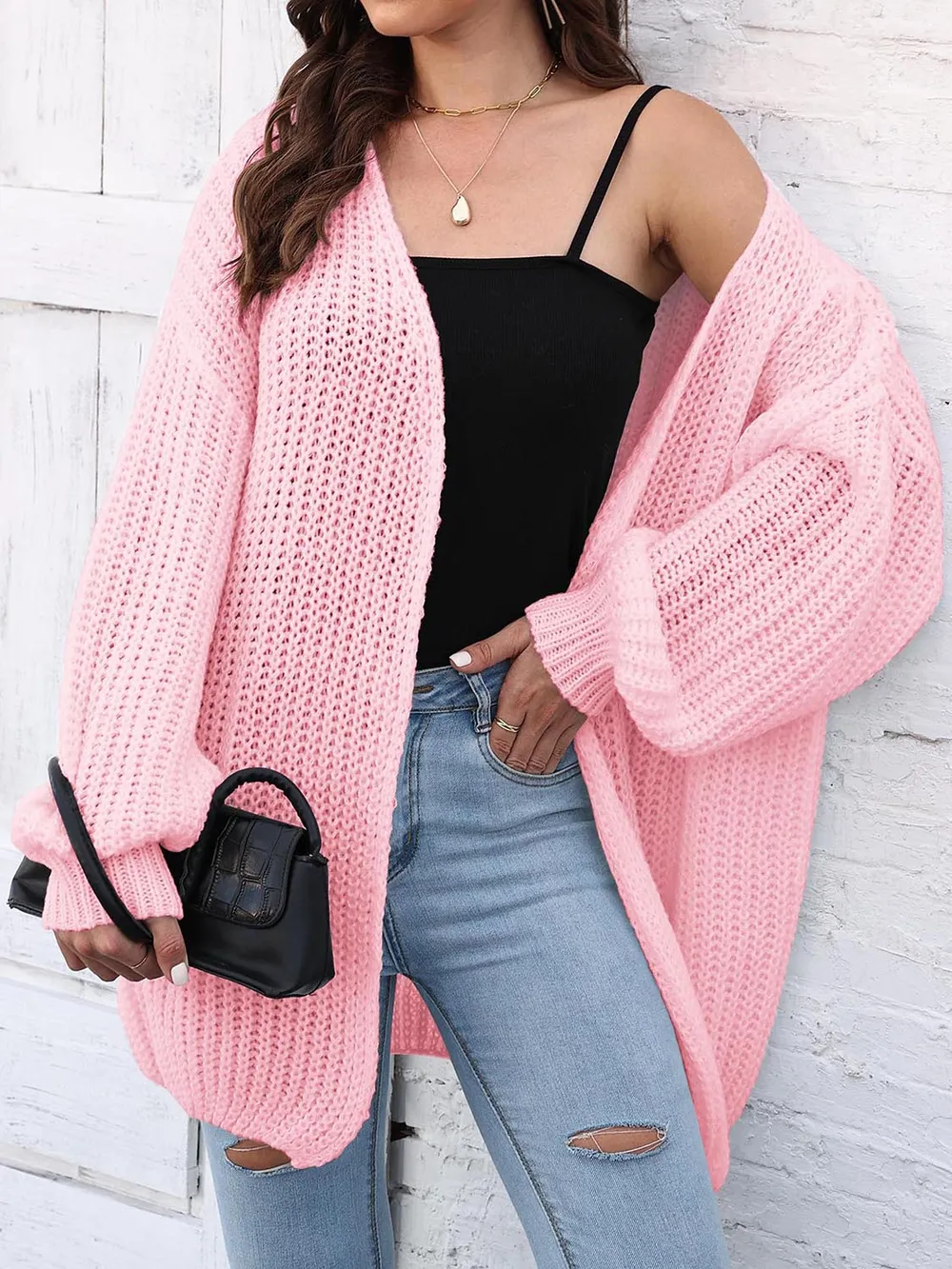 Open Front Dropped Shoulder Longline Cardigan, image 6