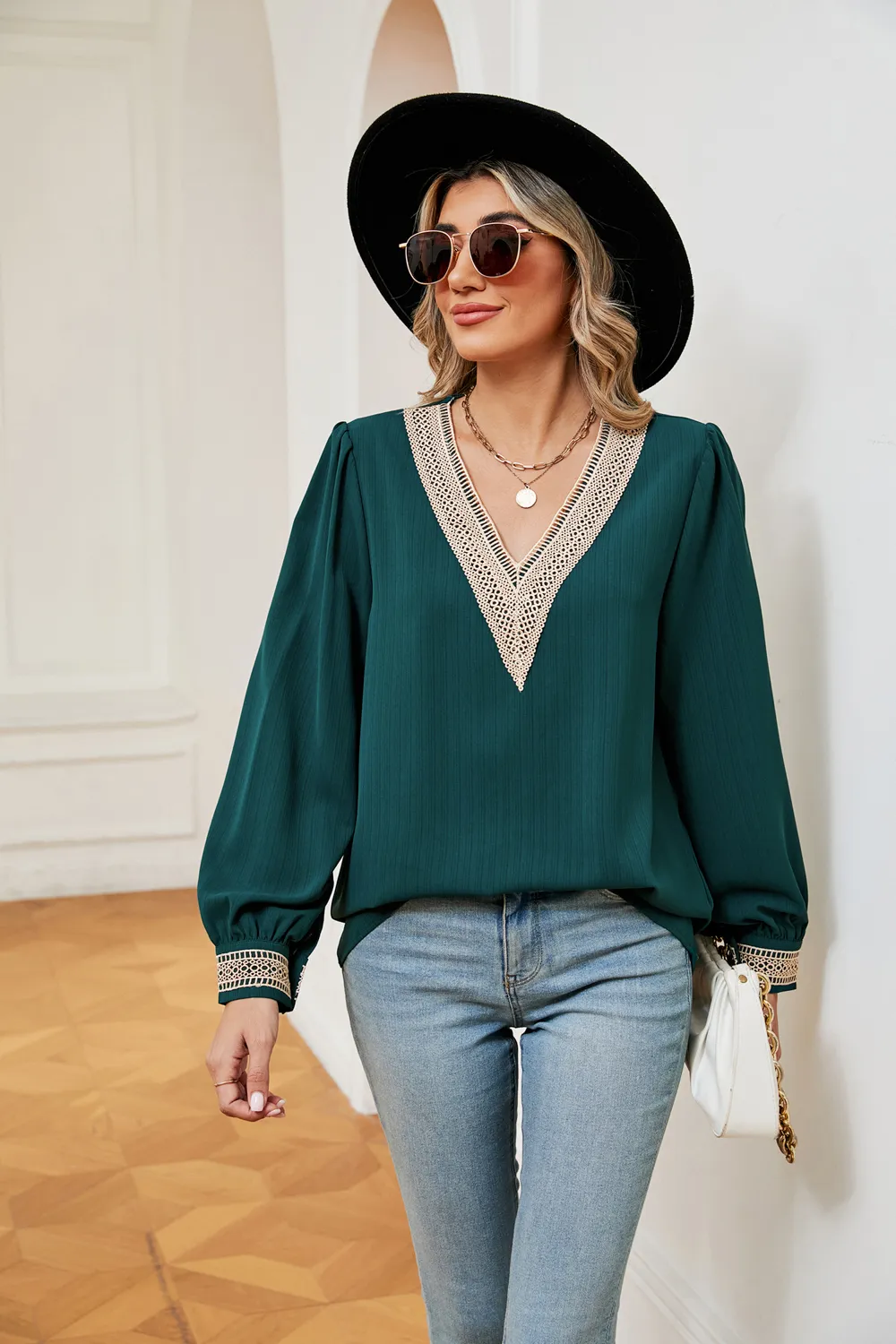 Contrast Puff Sleeve Blouse, image 14