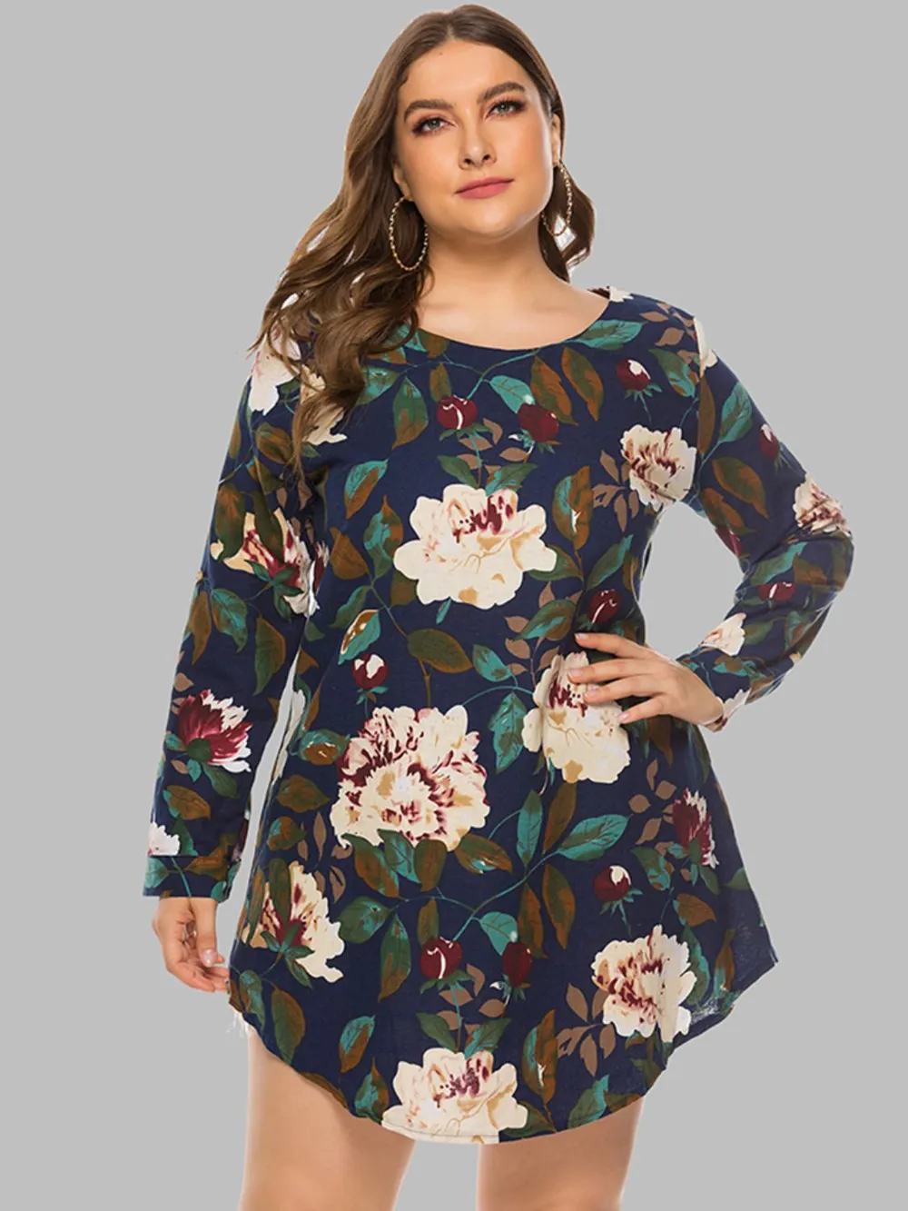 Full Size Floral Long Sleeve Mini Dress, image 6