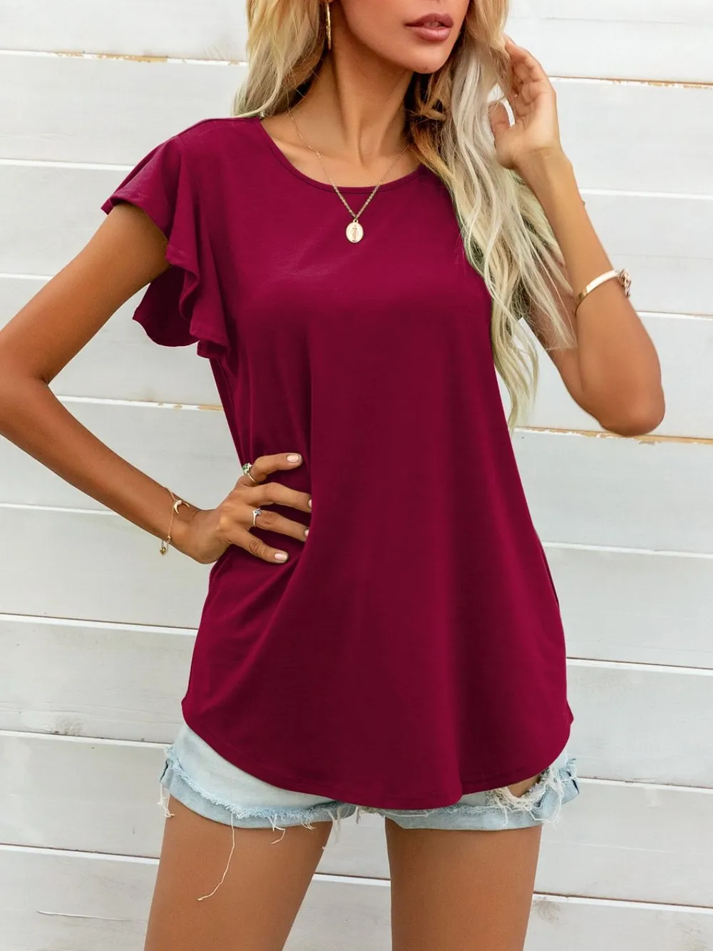 Round Neck Butterfly Sleeve Top, image 5