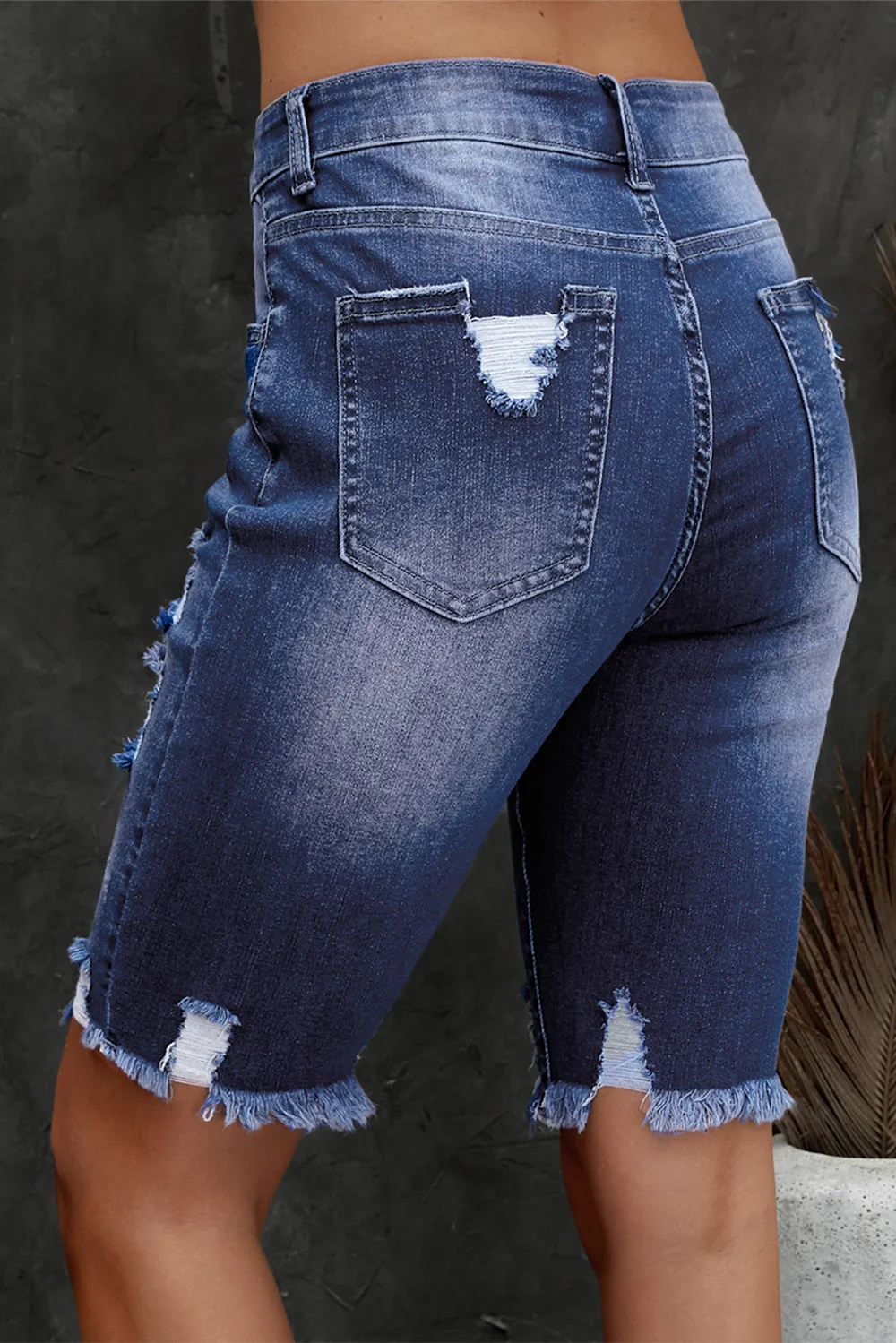 Distressed Frayed Hem Denim Bermuda Shorts, image 3