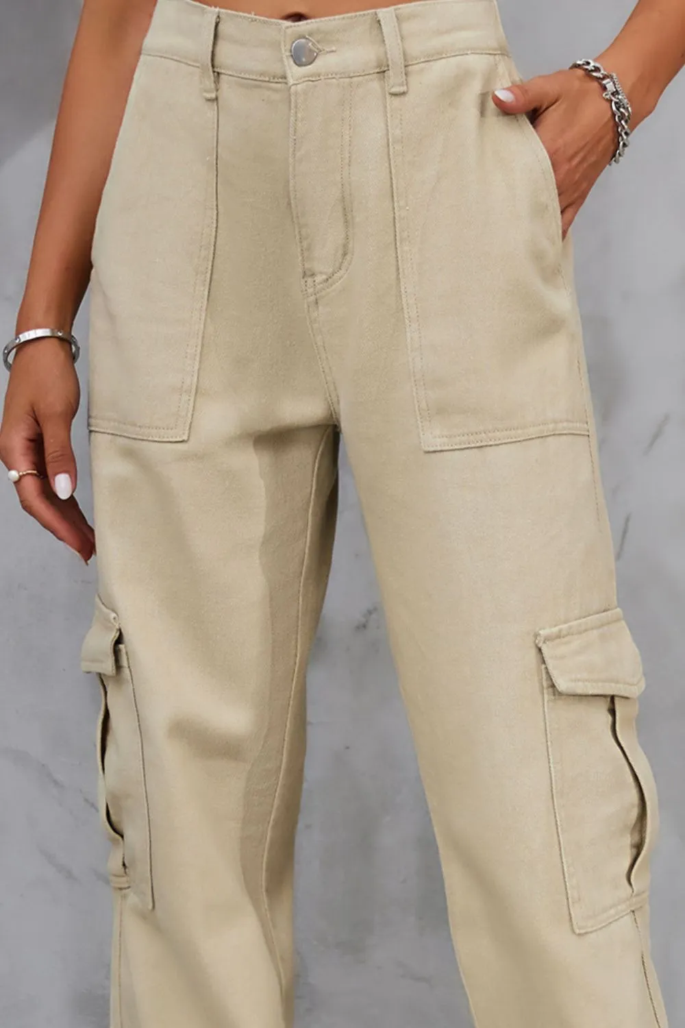 Buttoned High Waist Jeans with Pockets, image 5