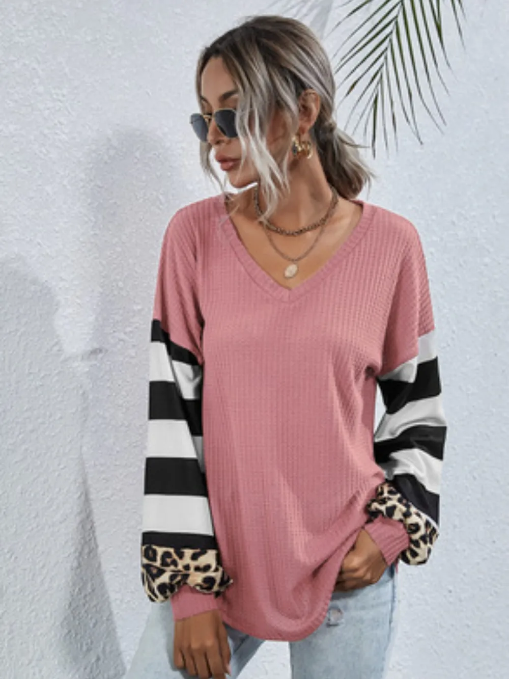 Leopard Striped Waffle-Knit Top, image 13