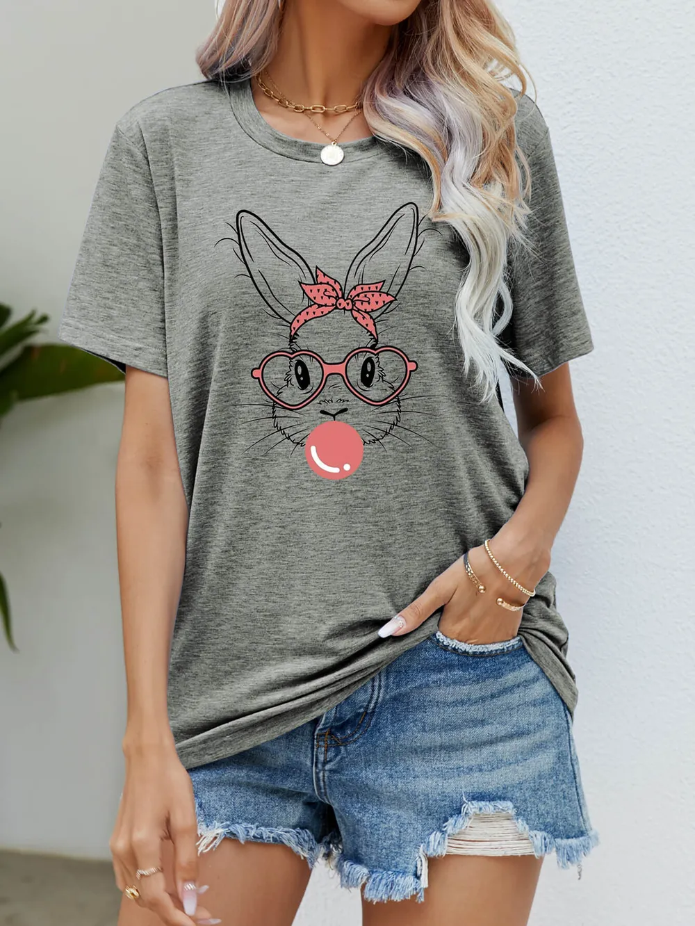 Easter Bunny Graphic Round Neck T-Shirt, image 8
