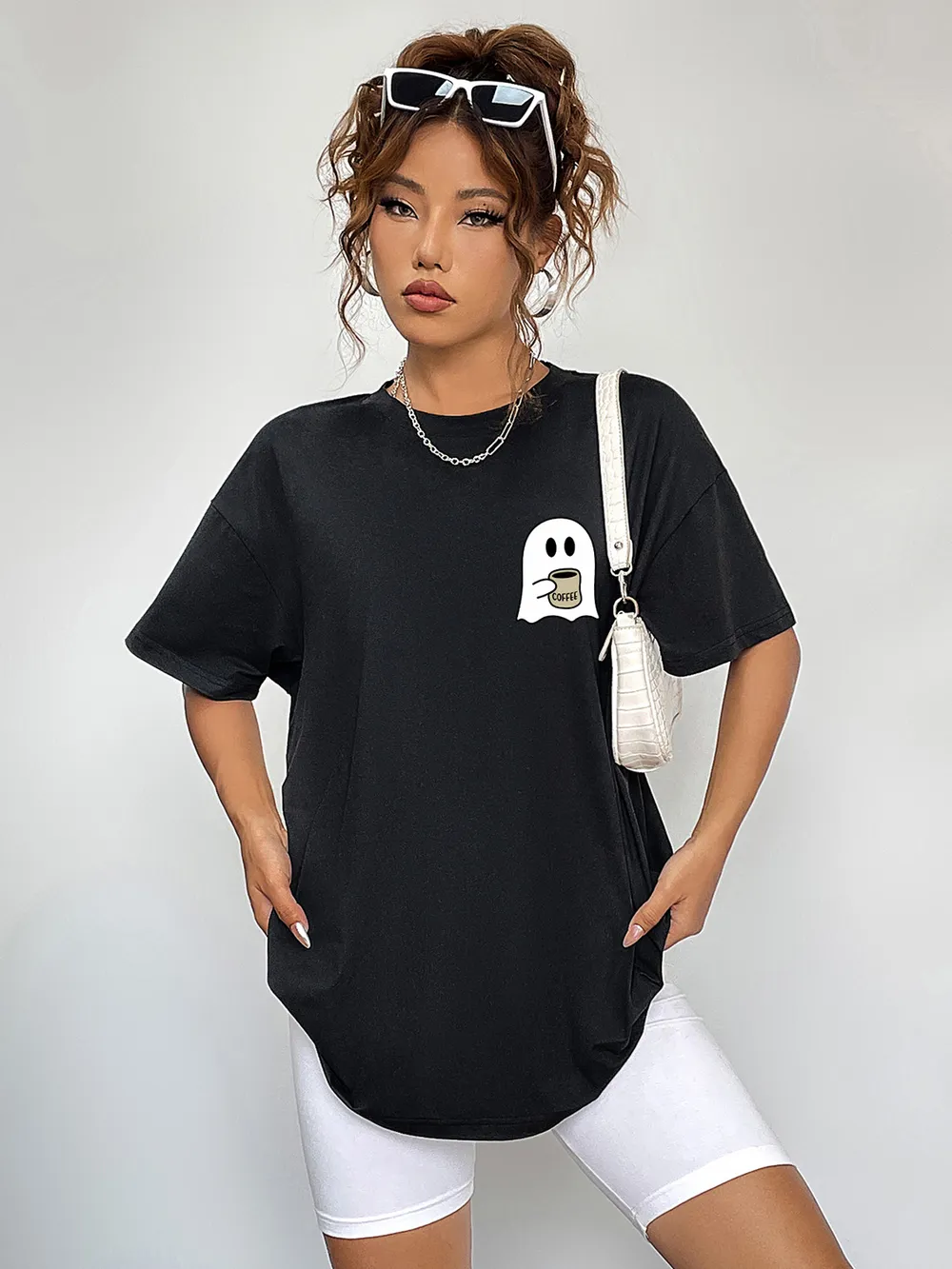 Round Neck Short Sleeve Ghost Graphic T-Shirt, image 6