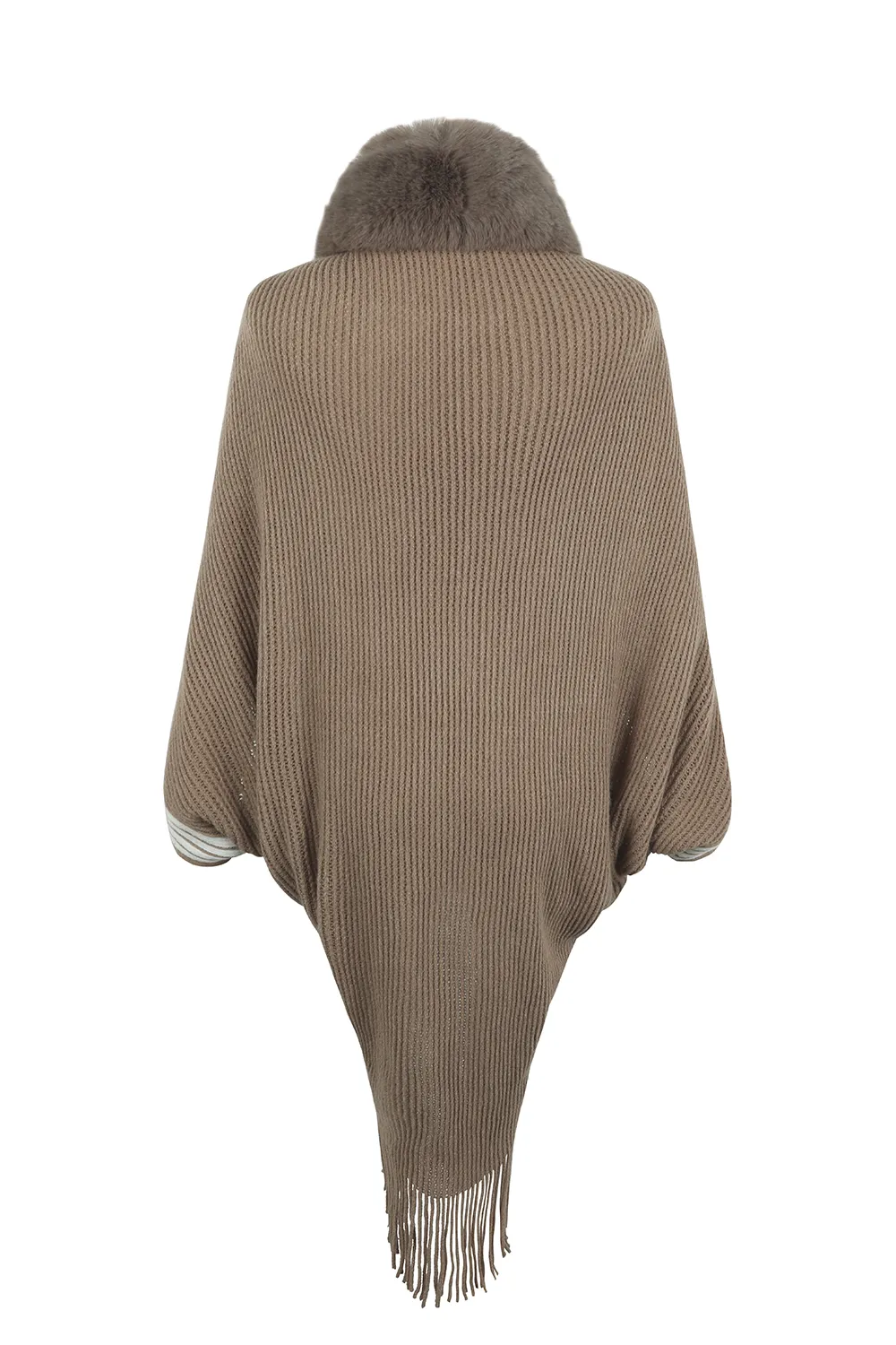 Striped Fringe Detail Long Sleeve Poncho, image 6