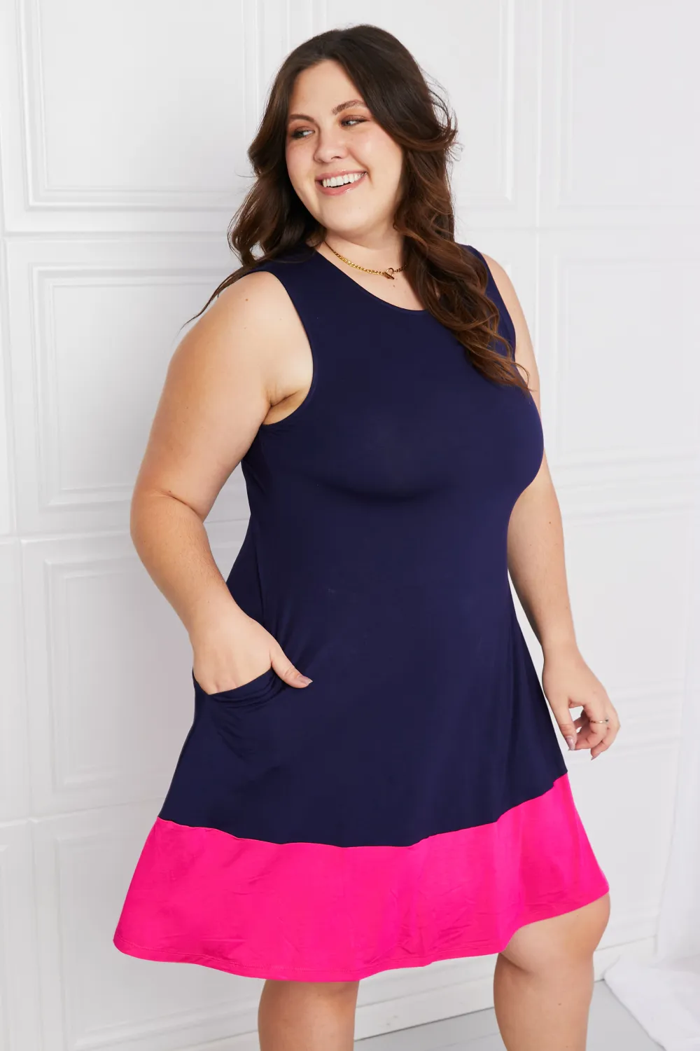 Full Size Two-Tone Sleeveless Mini Dress with Pockets, image 5