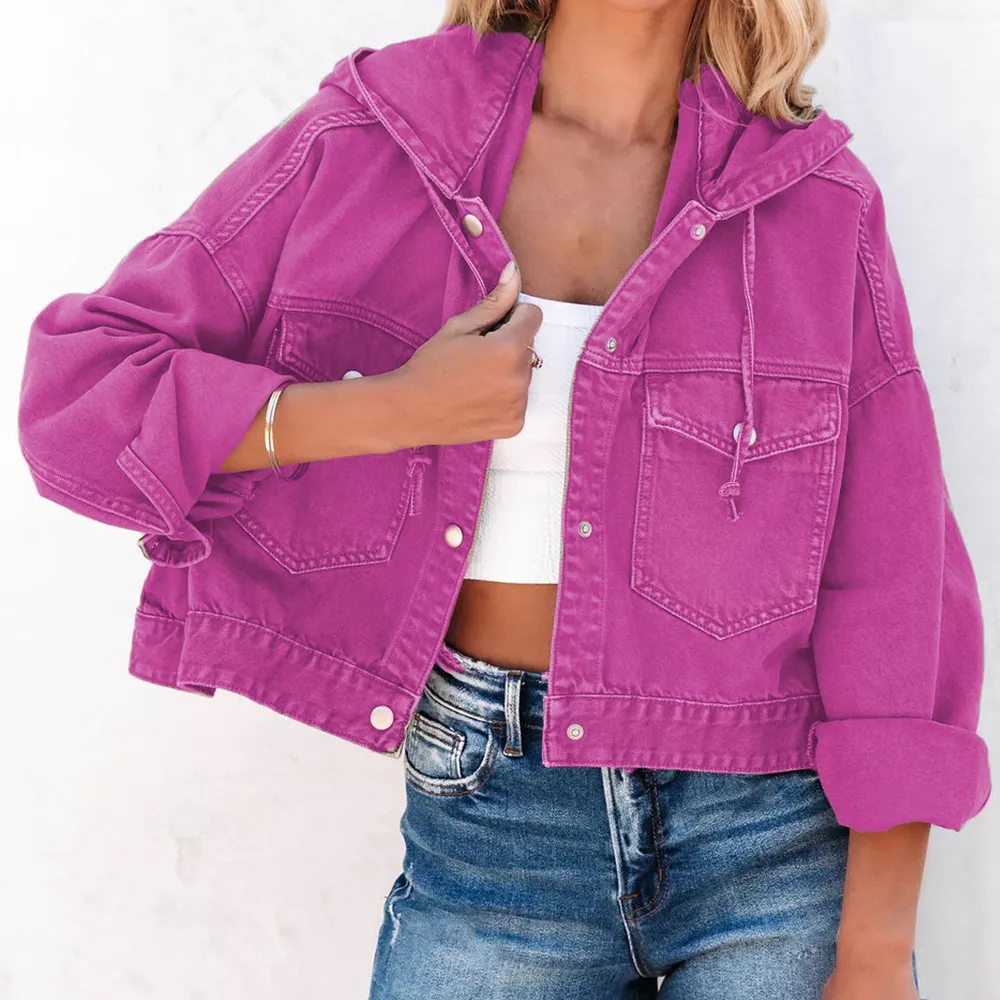 Hooded Dropped Shoulder Denim Jacket, image 3