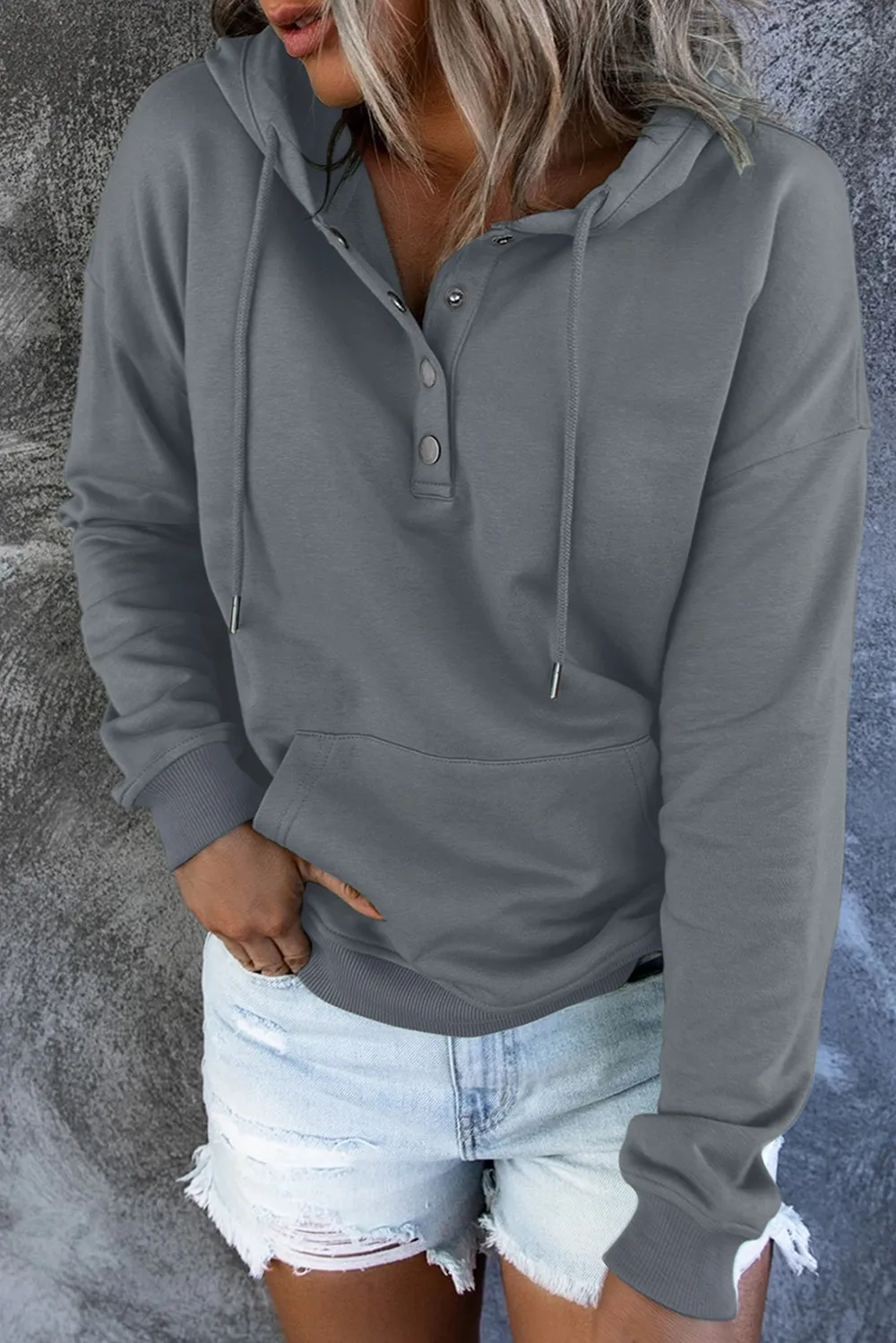Dropped Shoulder Long Sleeve Hoodie with Pocket, image 9