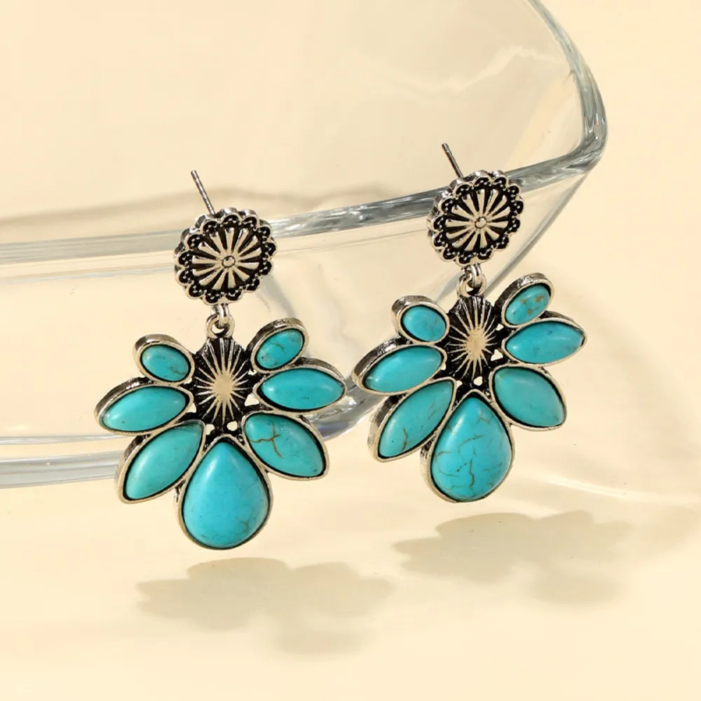 Artificial Turquoise Flower Earrings, image 6