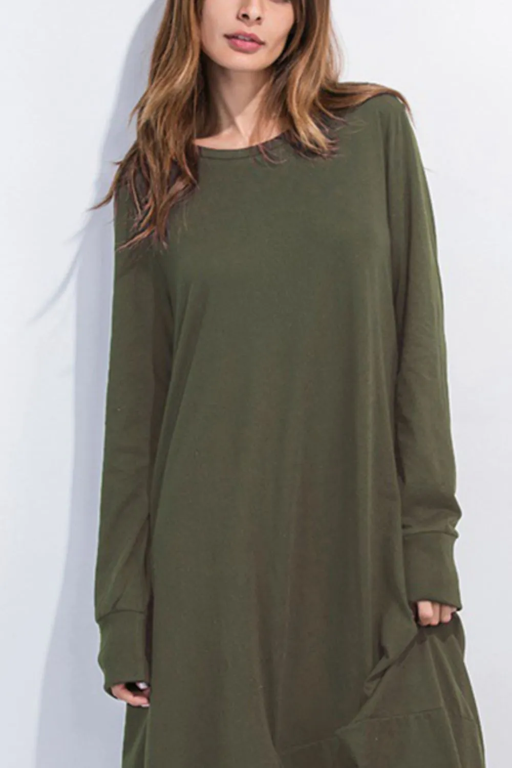 Full Size Round Neck Long Sleeve Sweatshirt Dress, image 3