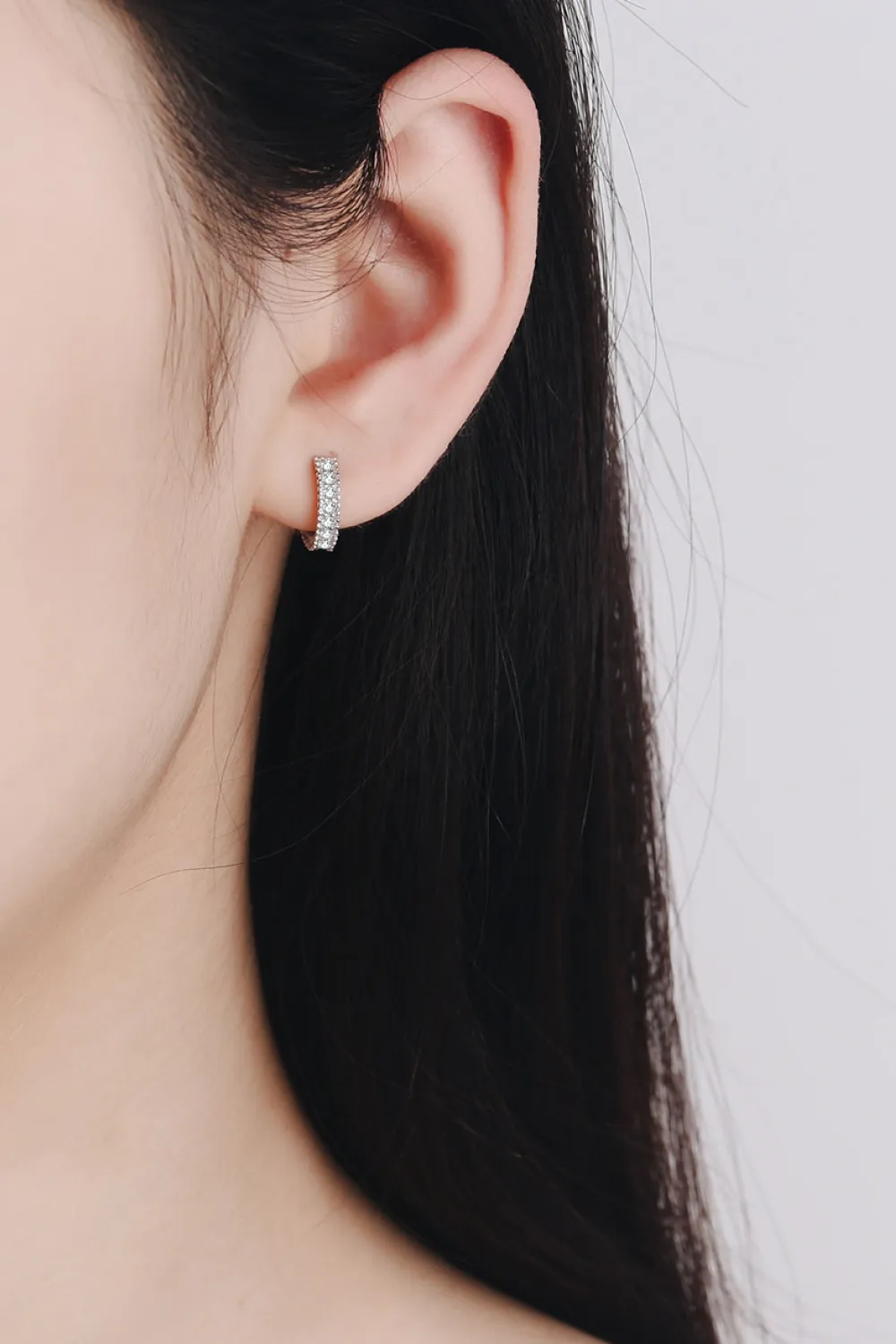 925 Sterling Silver Inlaid Moissanite Huggie Earrings, image 2