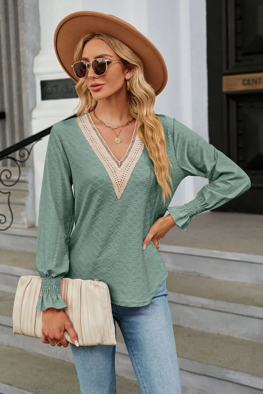 V-Neck Flounce Sleeve Blouse, image 6