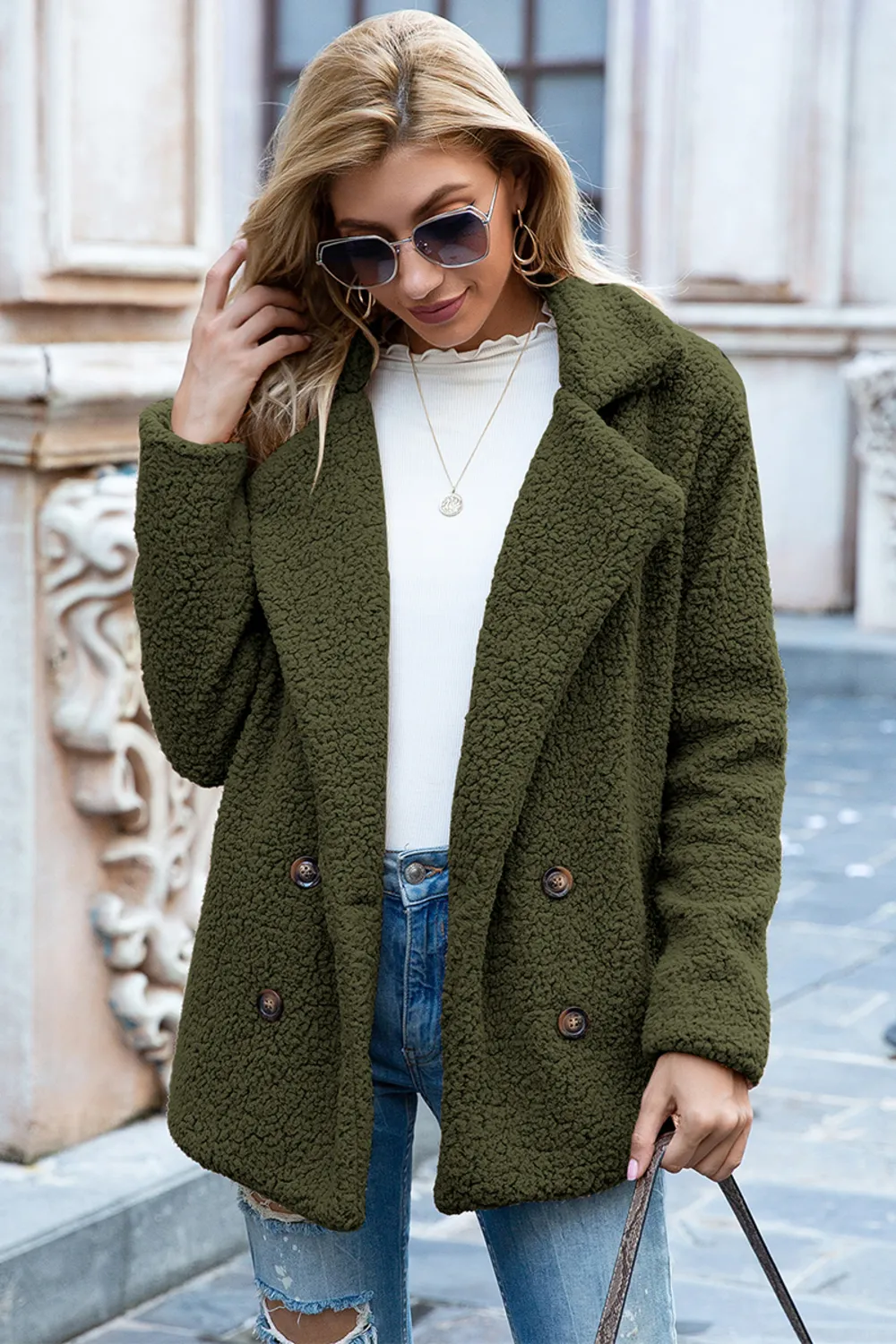 Full Size Lapel Collar Sherpa Coat, image 14