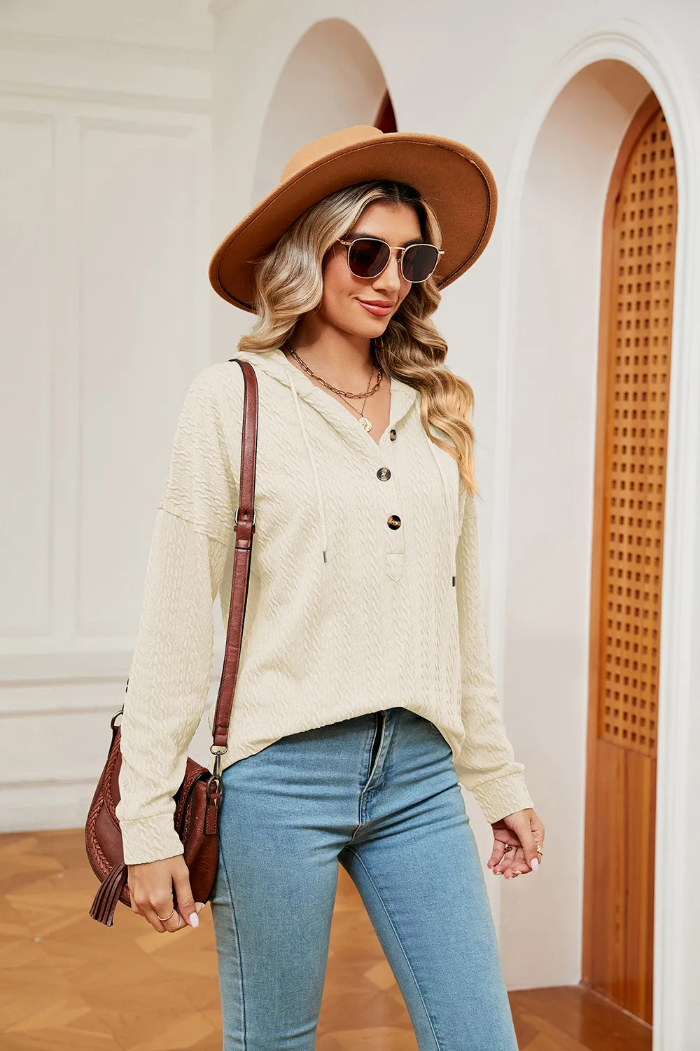 Half-Button Dropped Shoulder Hoodie, image 26