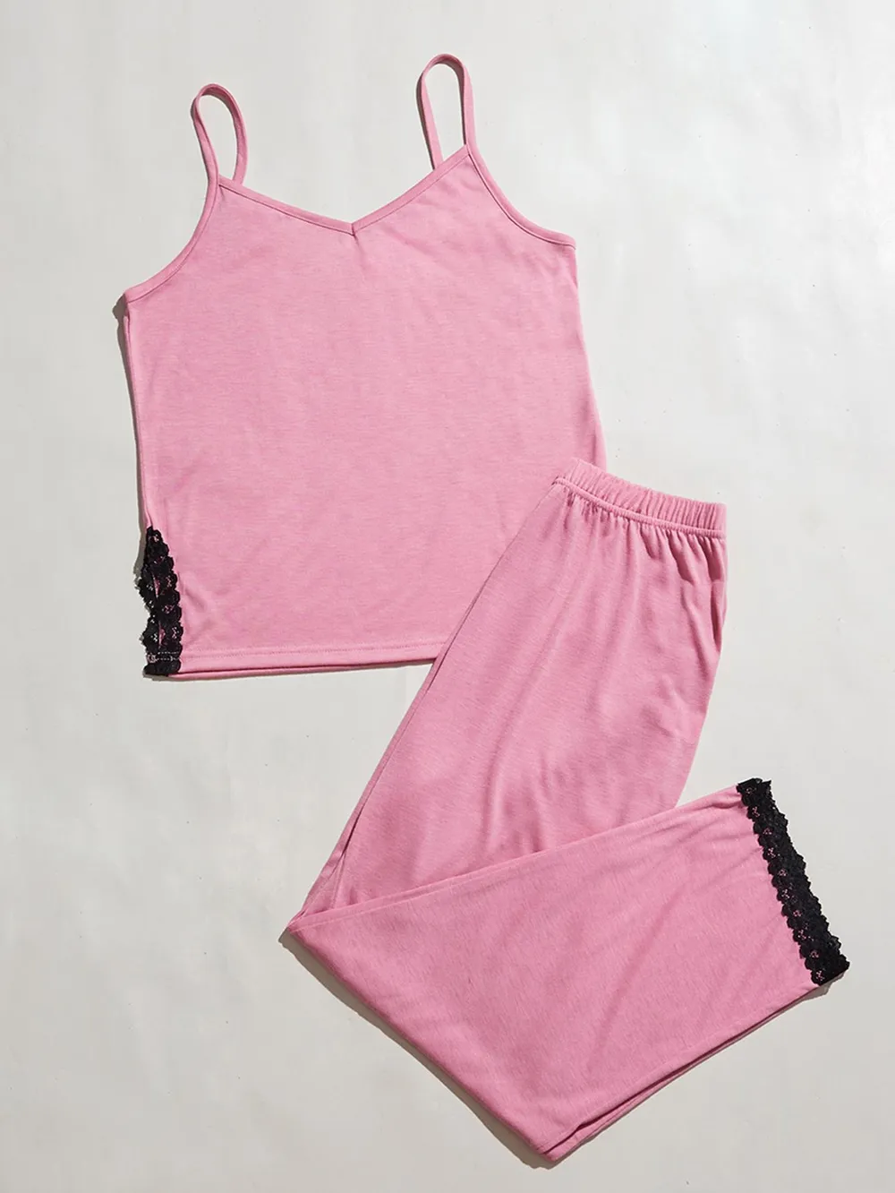 V-Neck Lace Trim Slit Cami and Pants Pajama Set, image 14