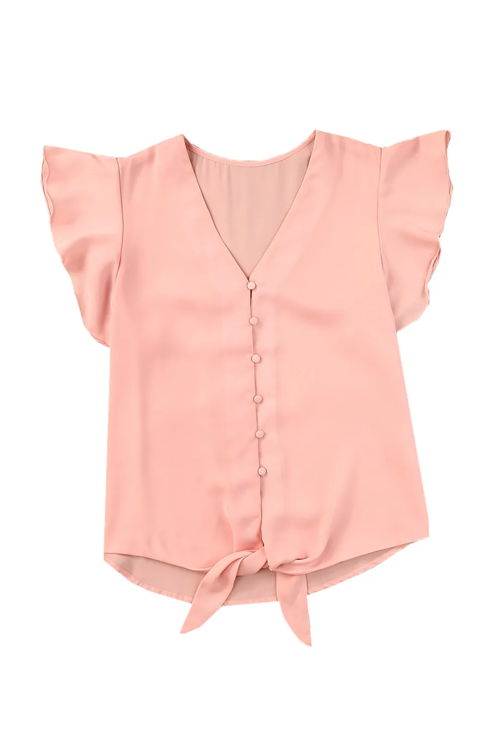 V-Neck Tie Hem Flutter Sleeve Blouse, image 21
