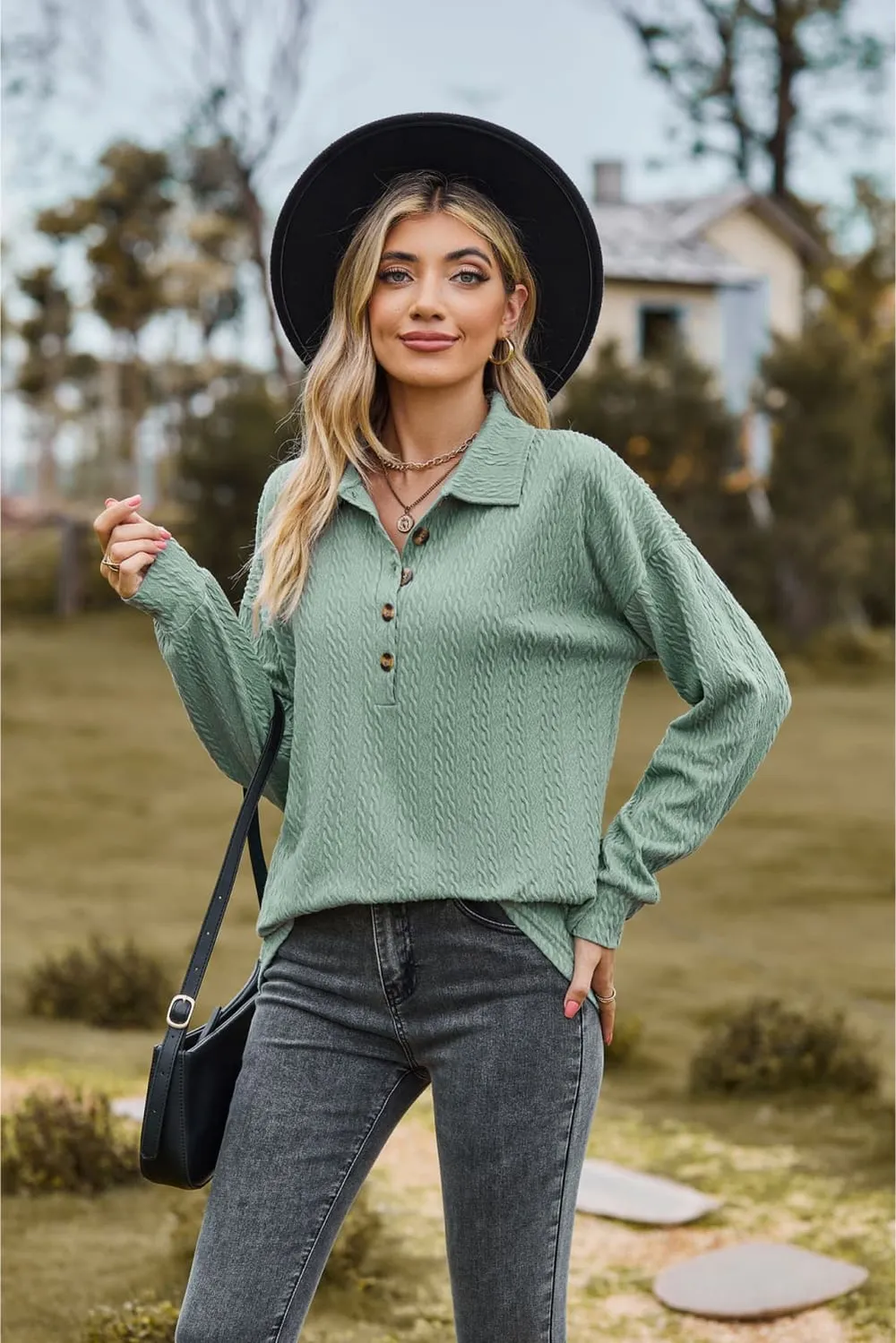 Collared Neck Long Sleeve Blouse, image 6