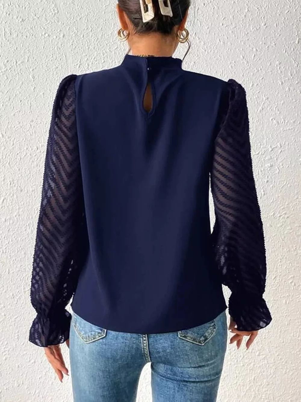 Mock Neck Flounce Sleeve Blouse, image 4