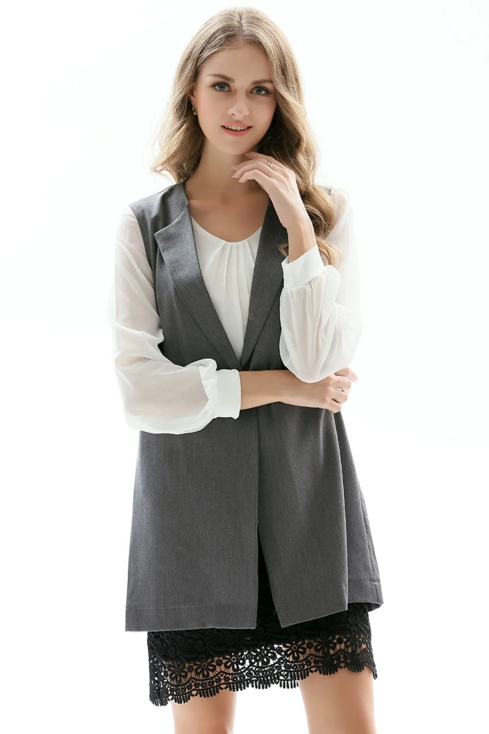 One-Button Sleeveless Longline Blazer, image 6