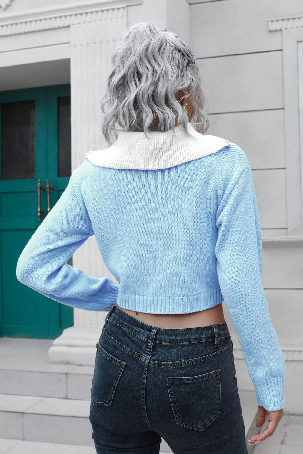 Contrast Collared Cropped Sweater, image 9