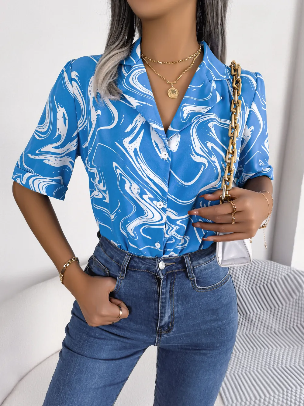 Printed Lapel Collar Shirt, image 2