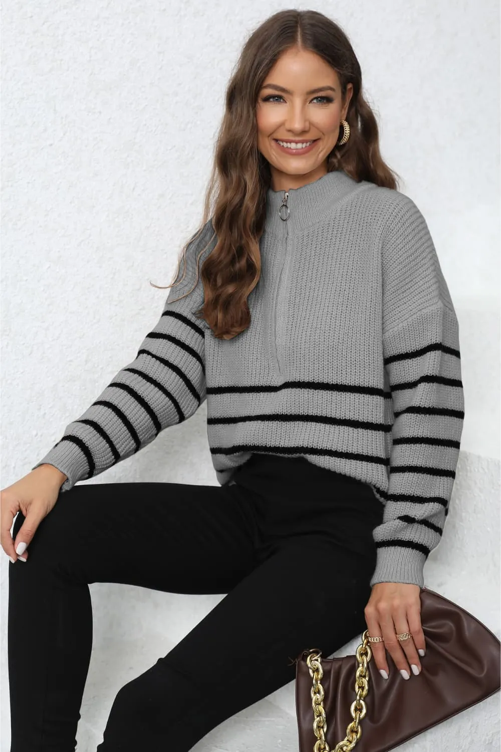 Mock Neck Long Sleeve Zip-Up Sweater, image 11