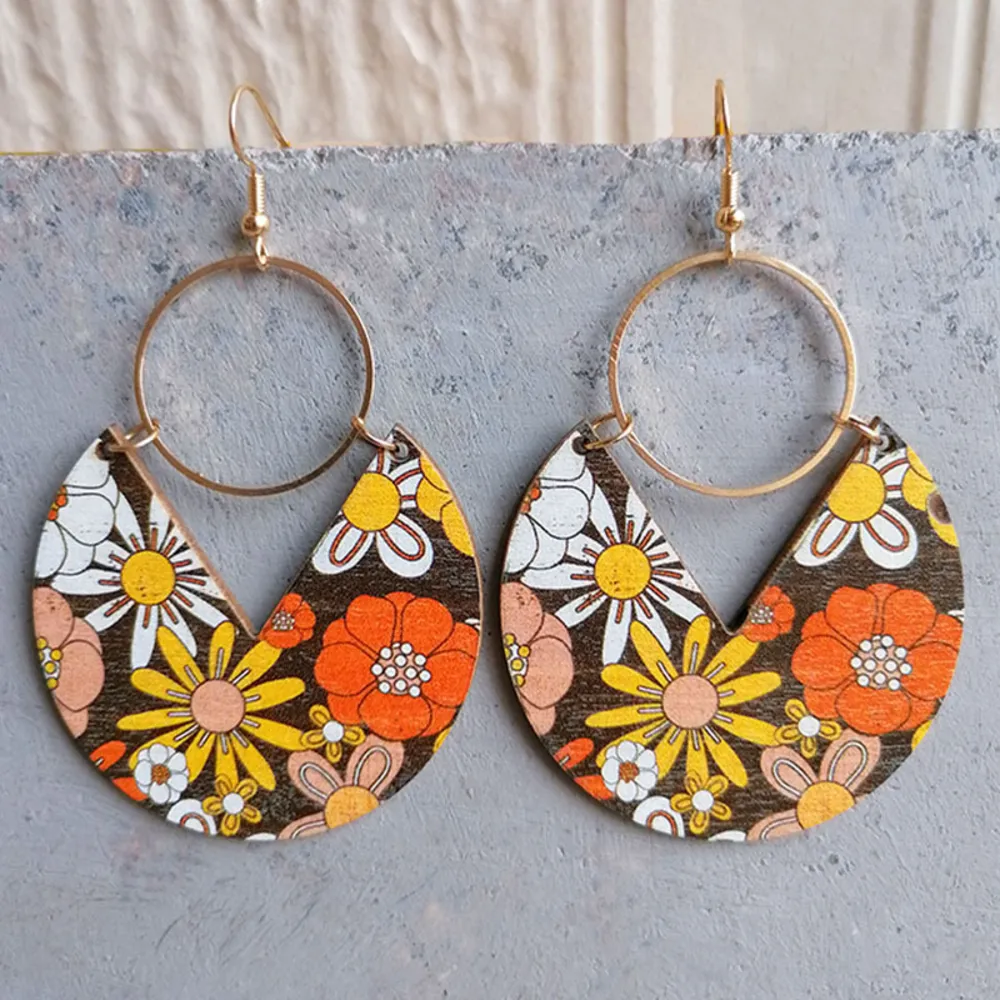 Ms.Pac-Man Shape Wooden Dangle Earrings, image 3