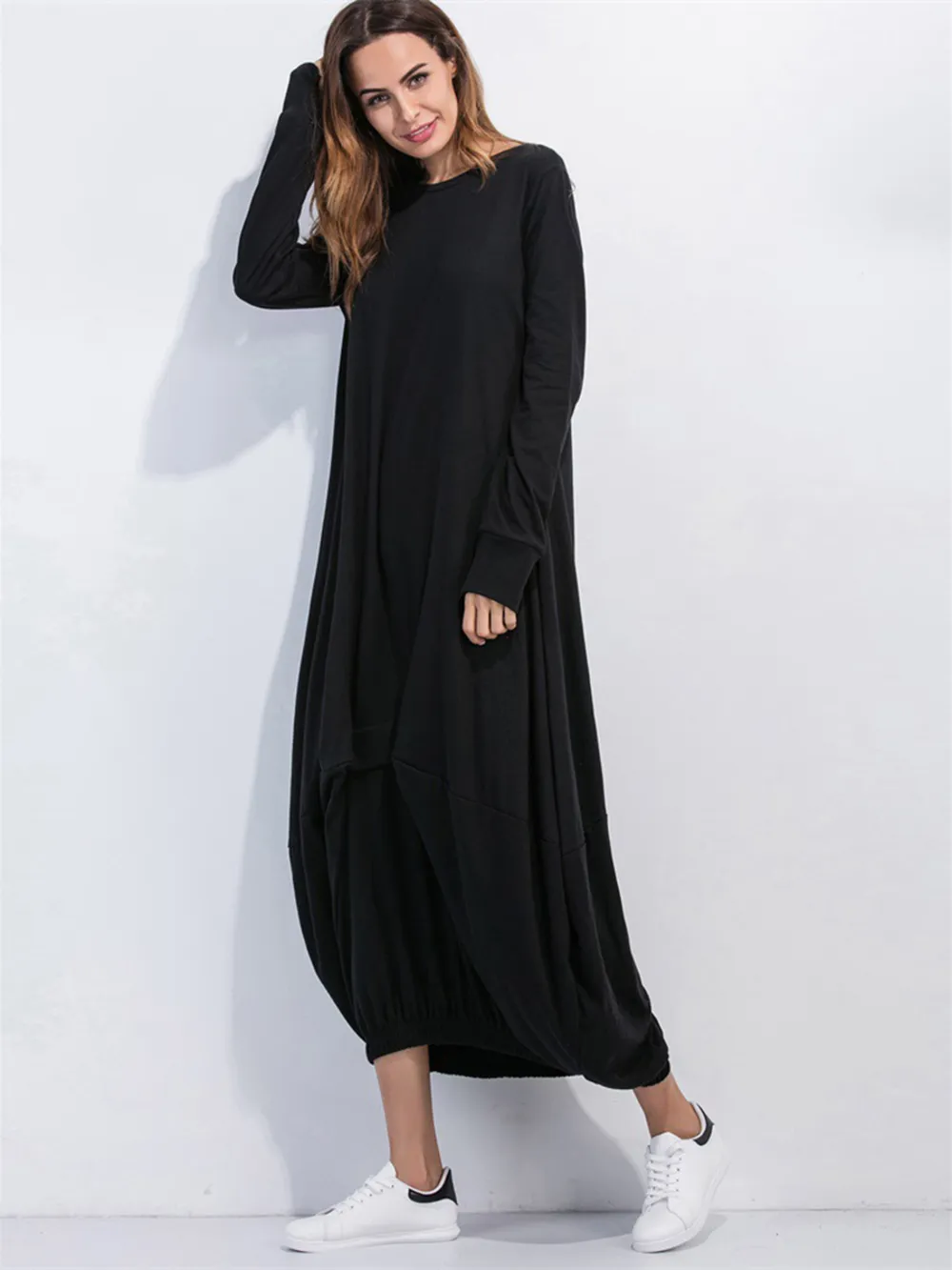 Full Size Round Neck Long Sleeve Sweatshirt Dress, image 4