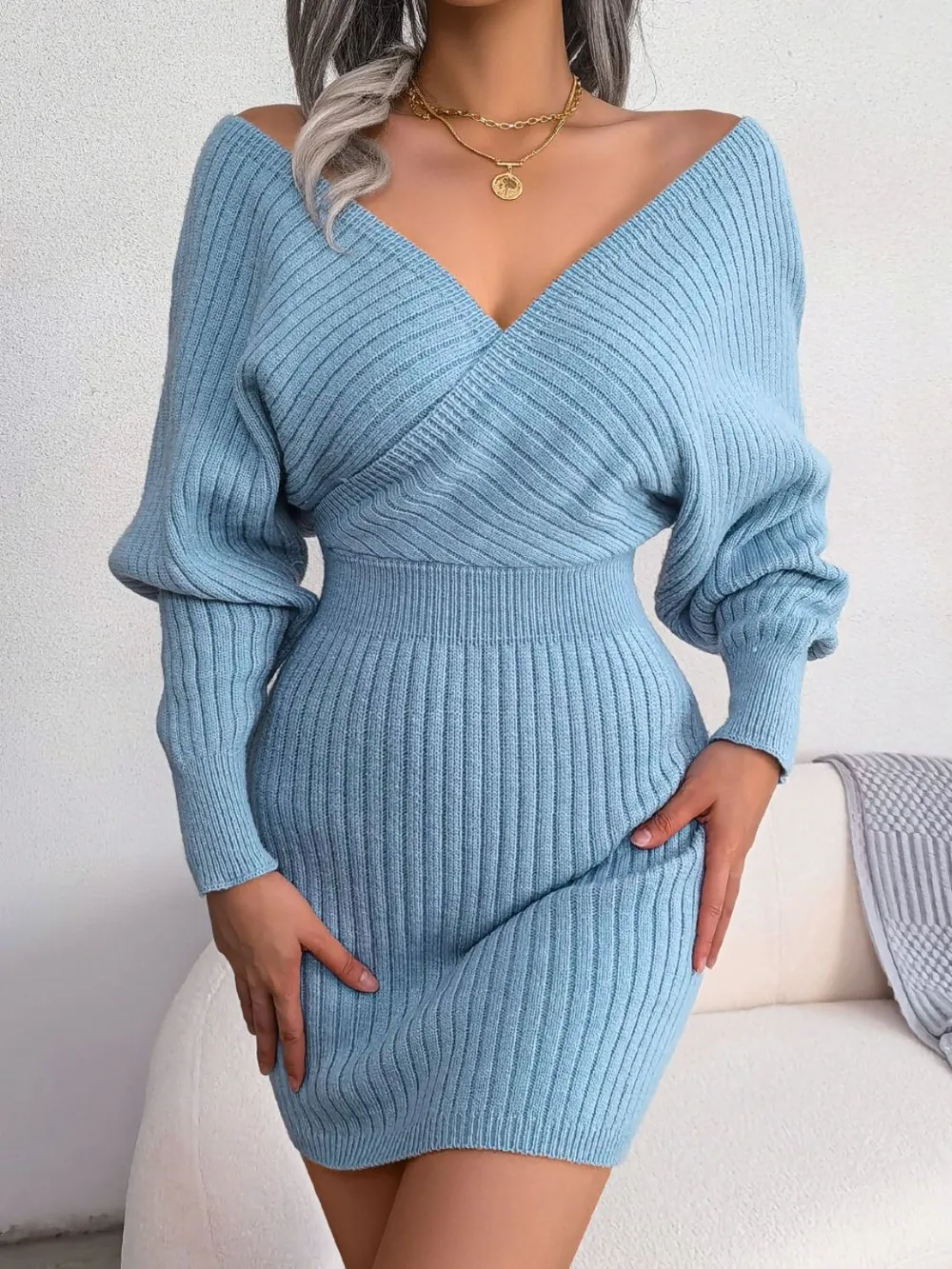 Rib-Knit Dolman Sleeve Sweater Dress, image 10