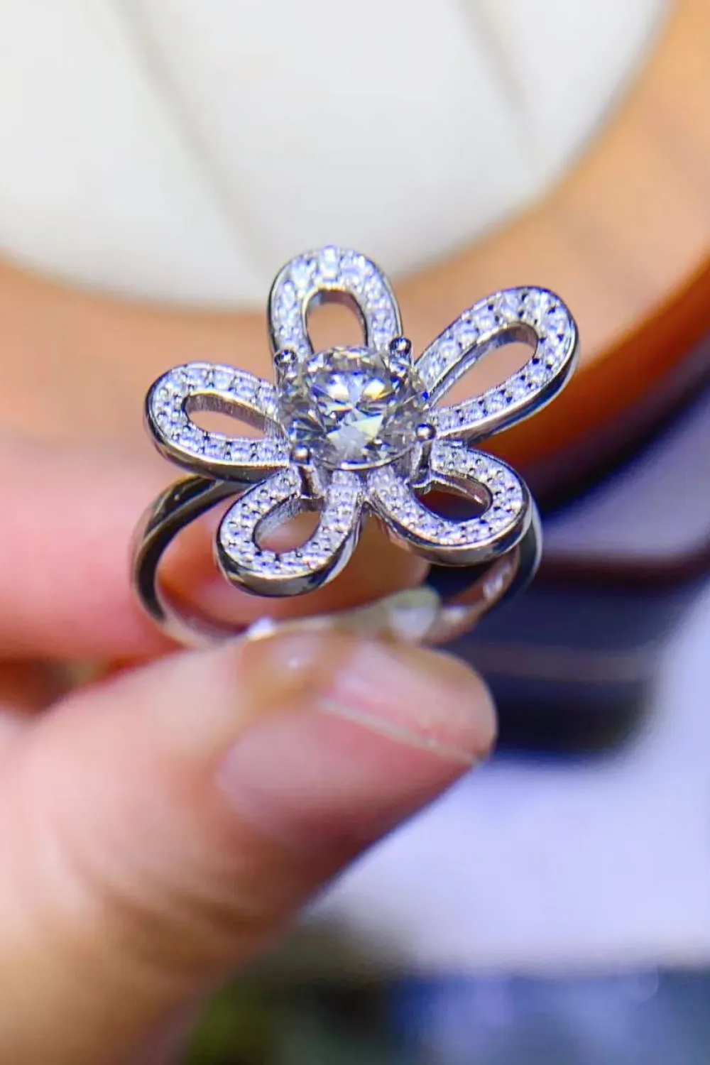 1 Carat Moissanite Flower-Shape Open Ring, image 3