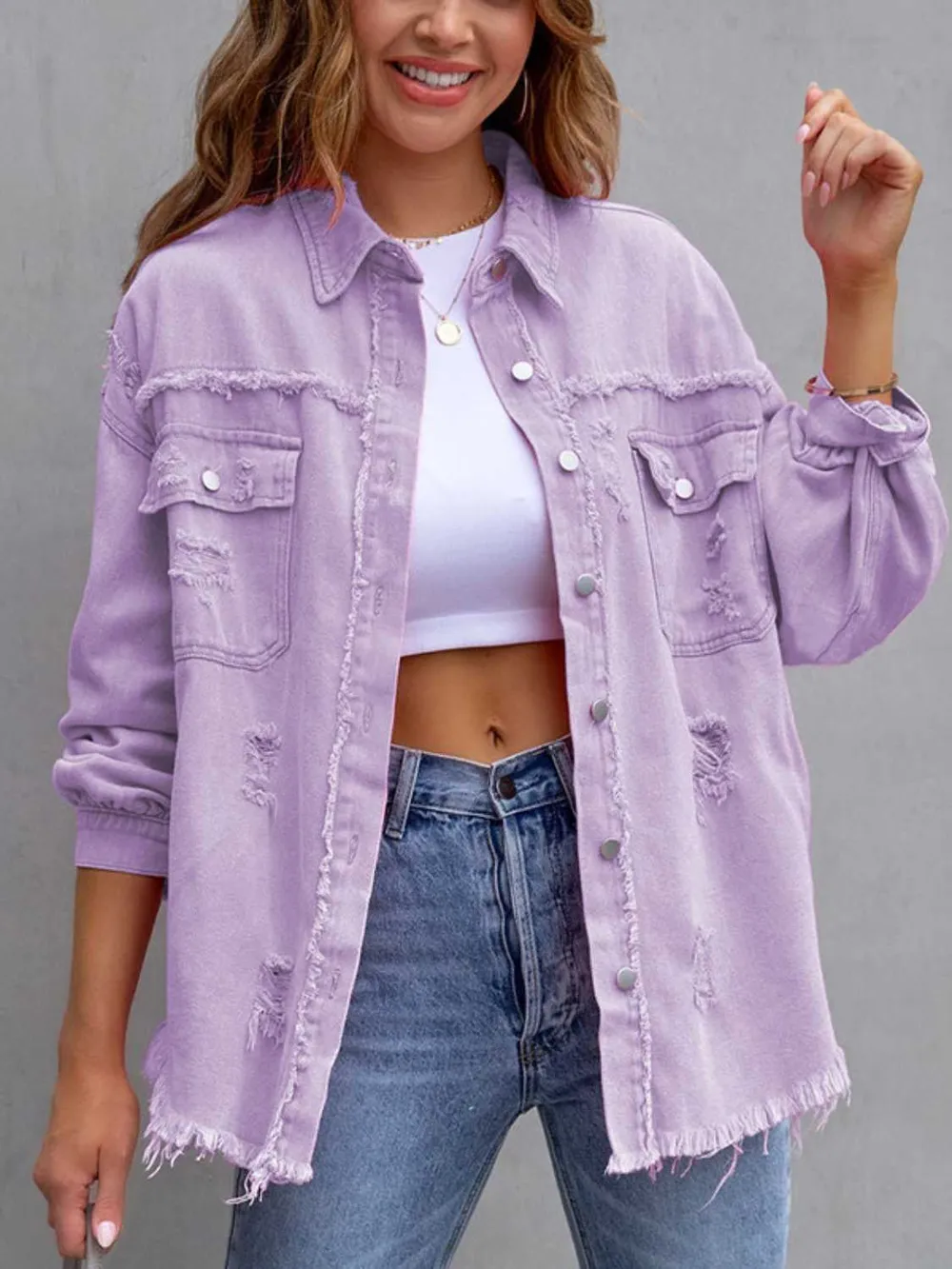Distressed Drop Shoulder Denim Jacket, image 17