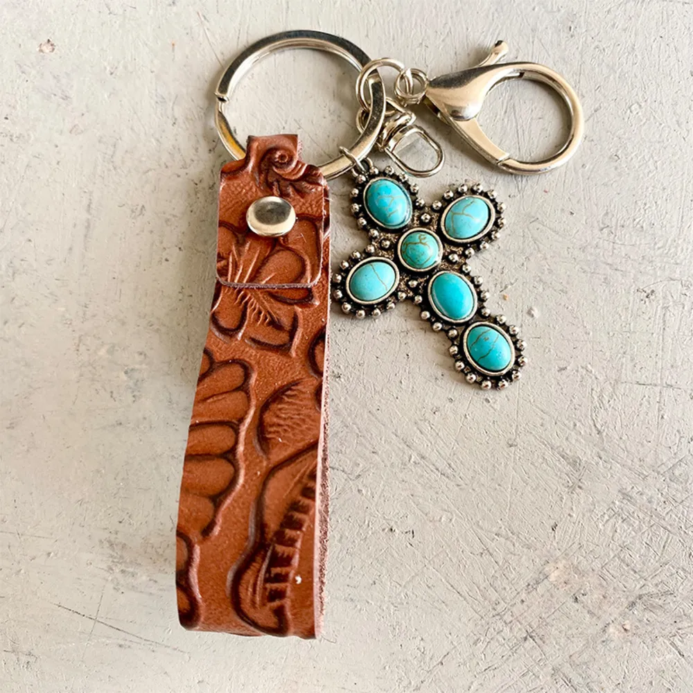 Turquoise Genuine Leather Key Chain, image 5